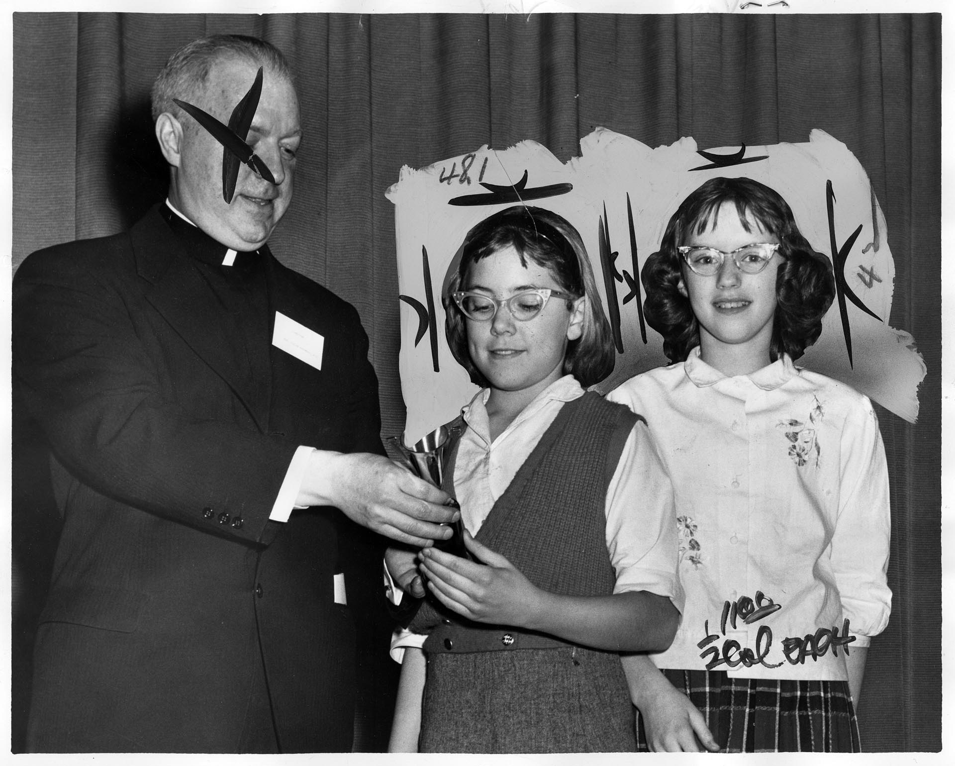 Image of Elizabeth Engle and Patty Adams receiving awards at King County Science Fair, Seattle, March 18, 1961