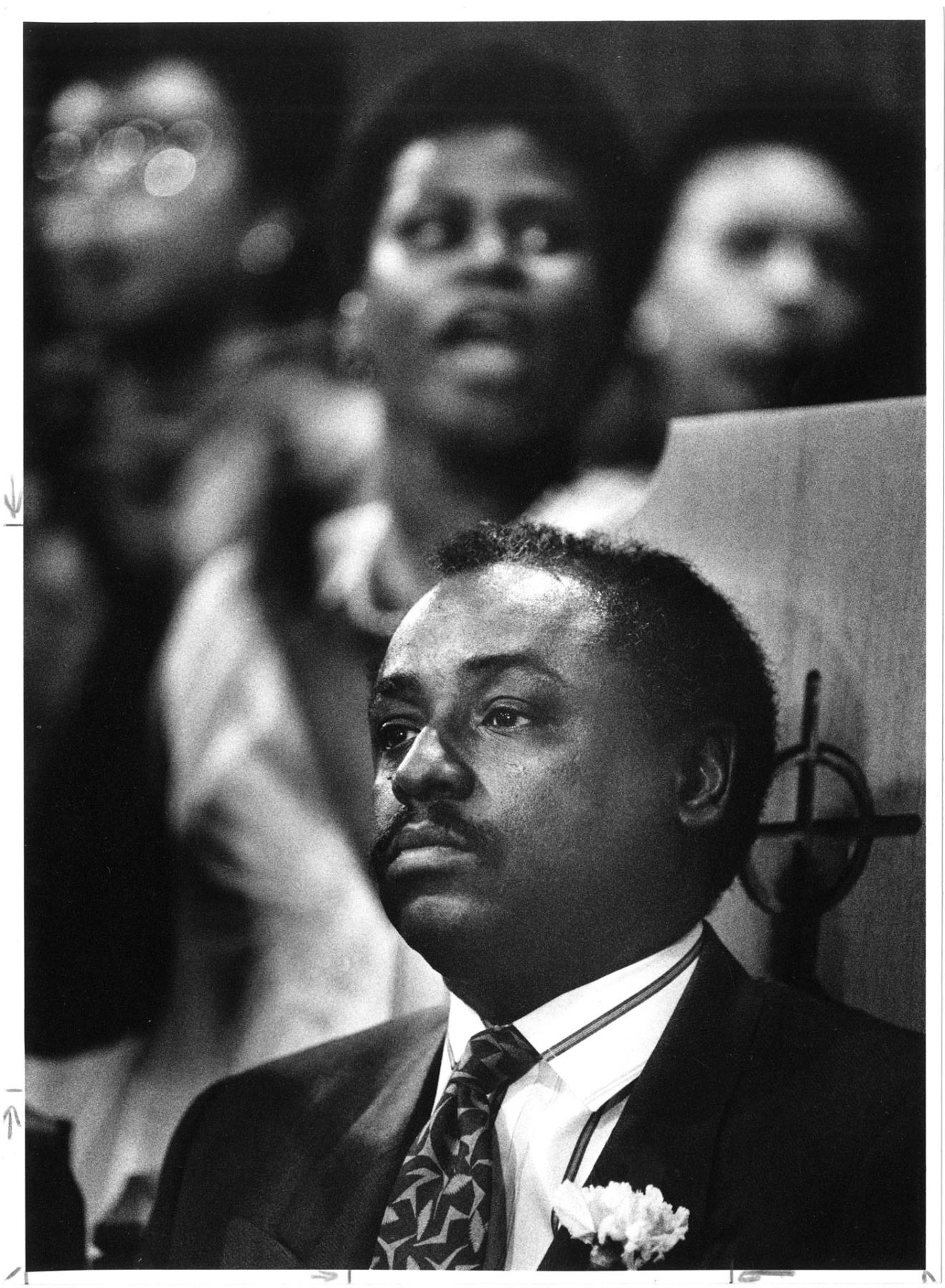 Image of Rev. Robert Jeffrey during rally at New Hope Baptist Church, January 24, 1990