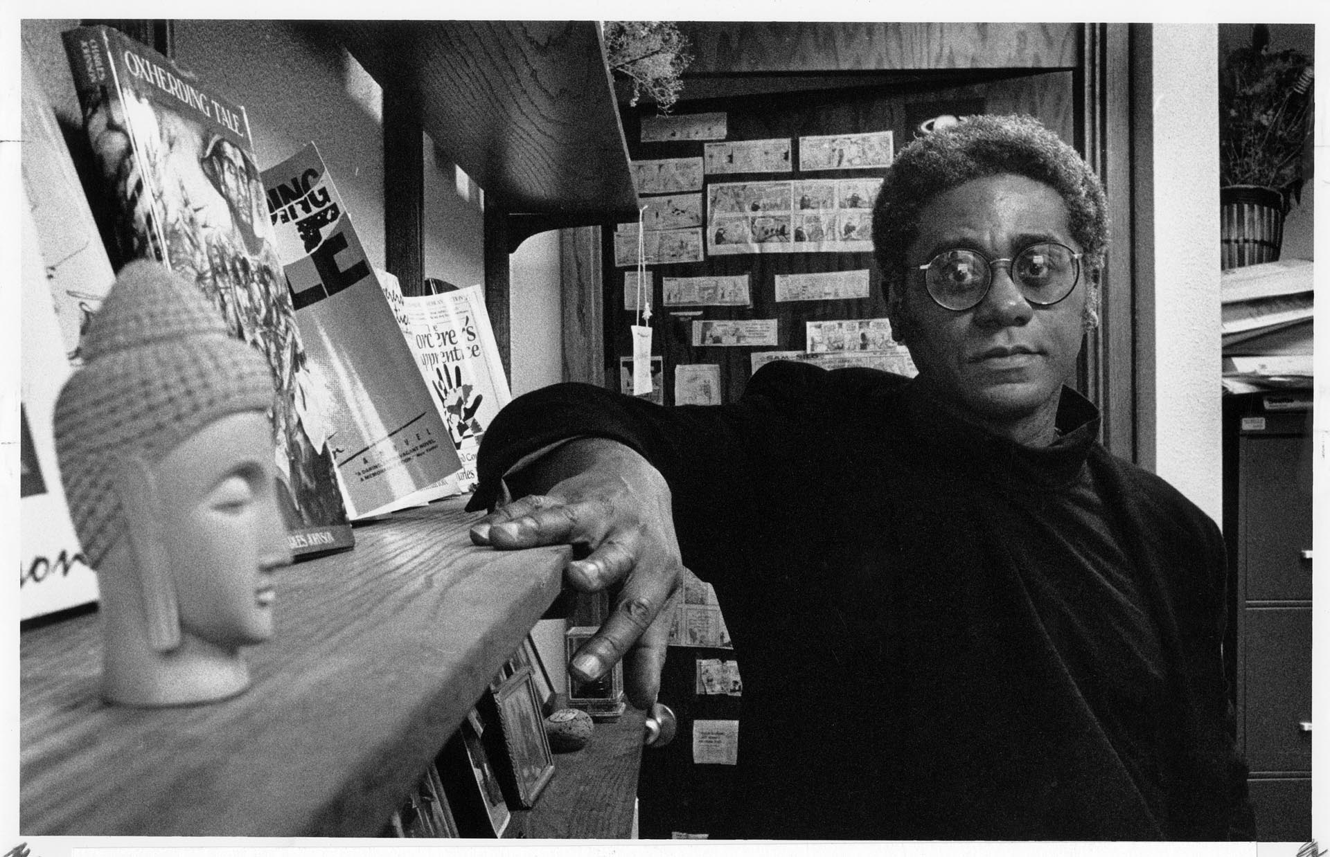 Image of Charles Johnson in his UW English Department office, Seattle, November 13, 1990