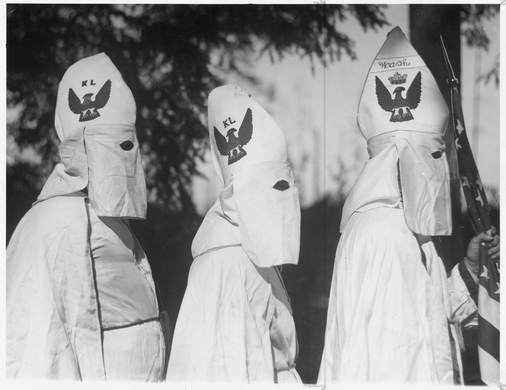 Image of Three Washington state Klansmen at rally, Seattle, circa 1923