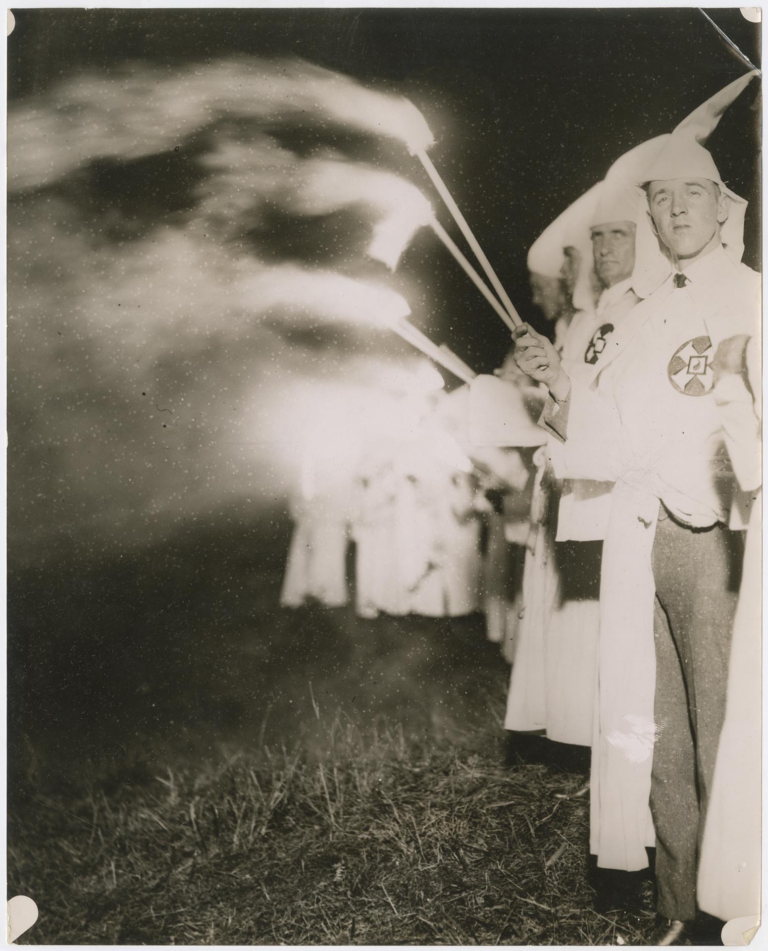 Image of Klansmen at initiation ceremony at Wilson Station, Renton, July 14, 1923