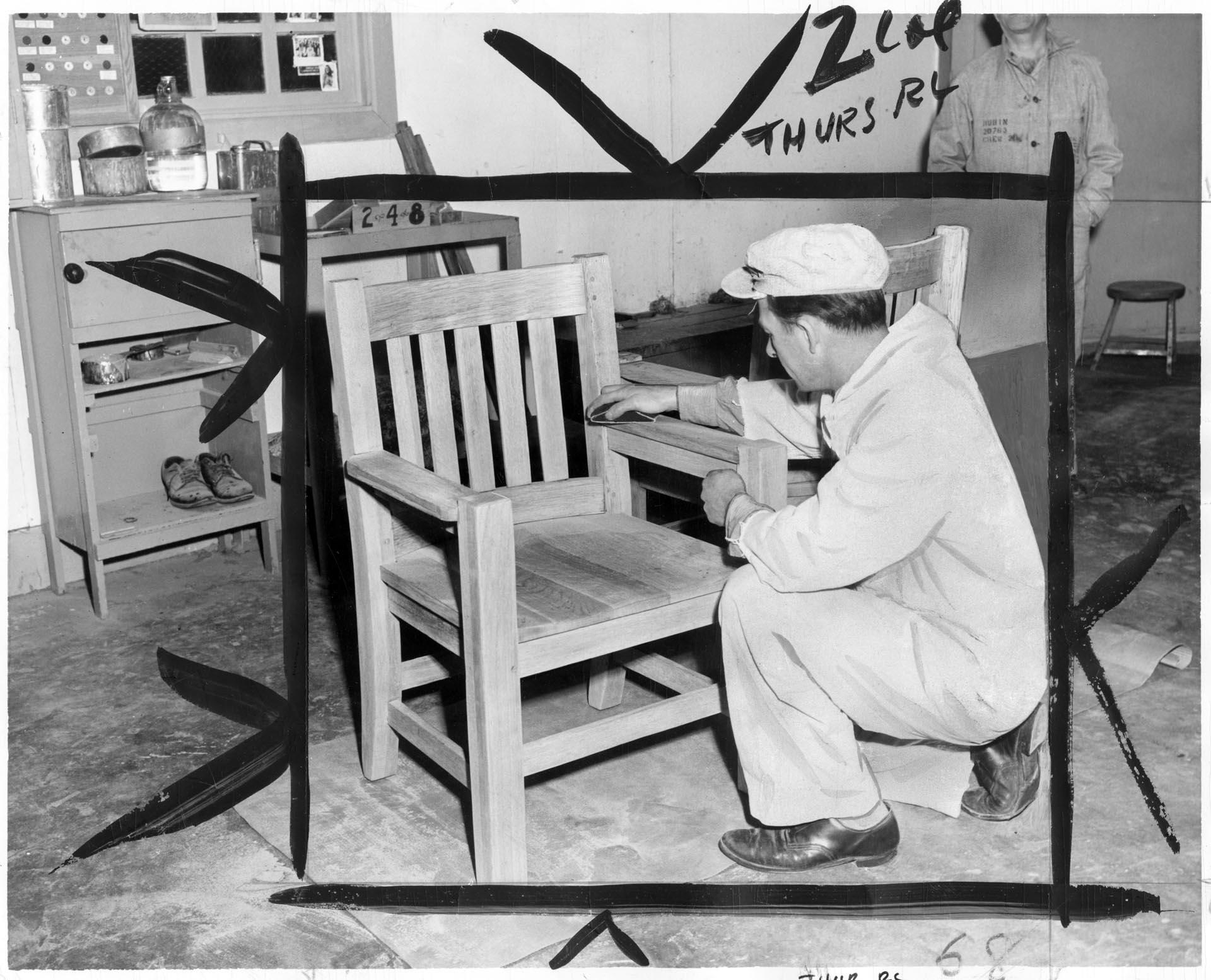 Image of Inmate refurbishing furniture at McNeil Island Penitentiary, February 1951