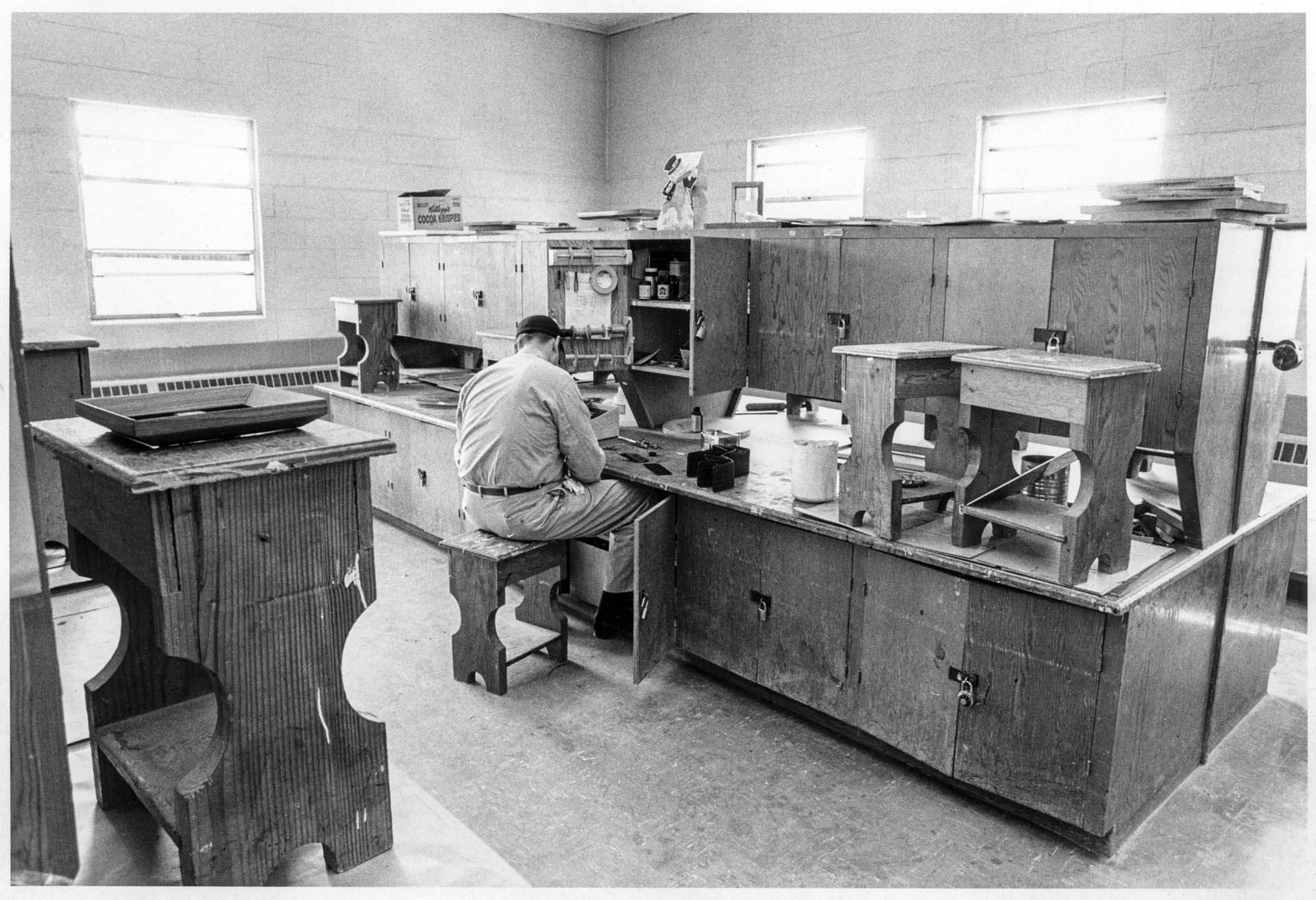 Image of Inmate working in hobby shop at McNeil Island Penitentiary, March 20, 1968