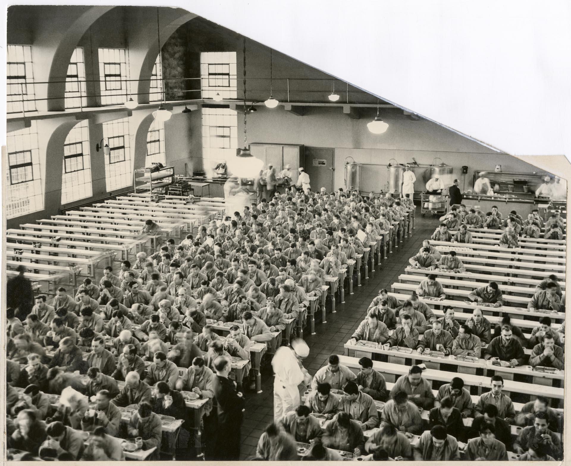 Image of Inmates eating lunch at McNeil Island Penitentiary, February 1939