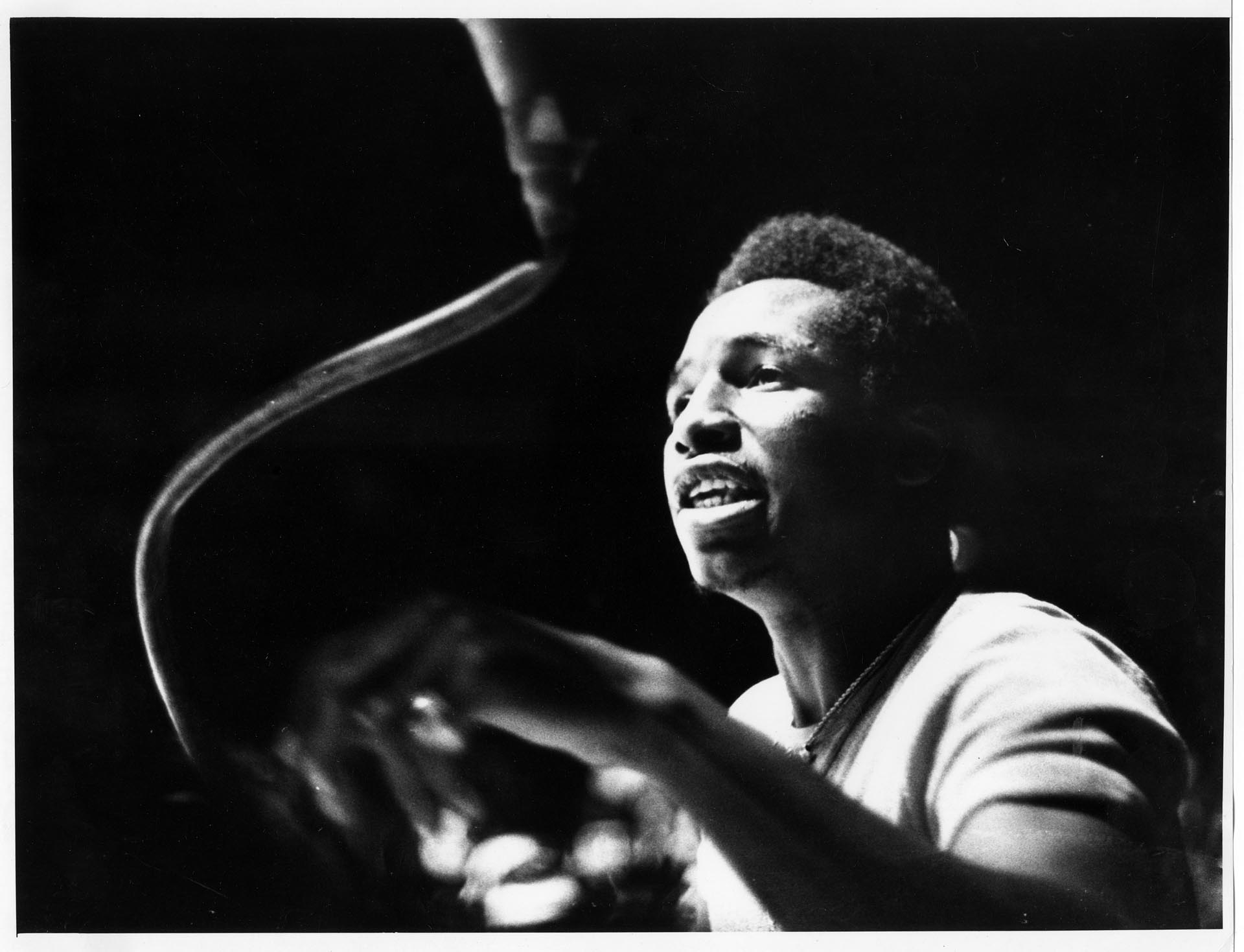 Image of Ray Seales coaching from during boxing match, February 15, 1977