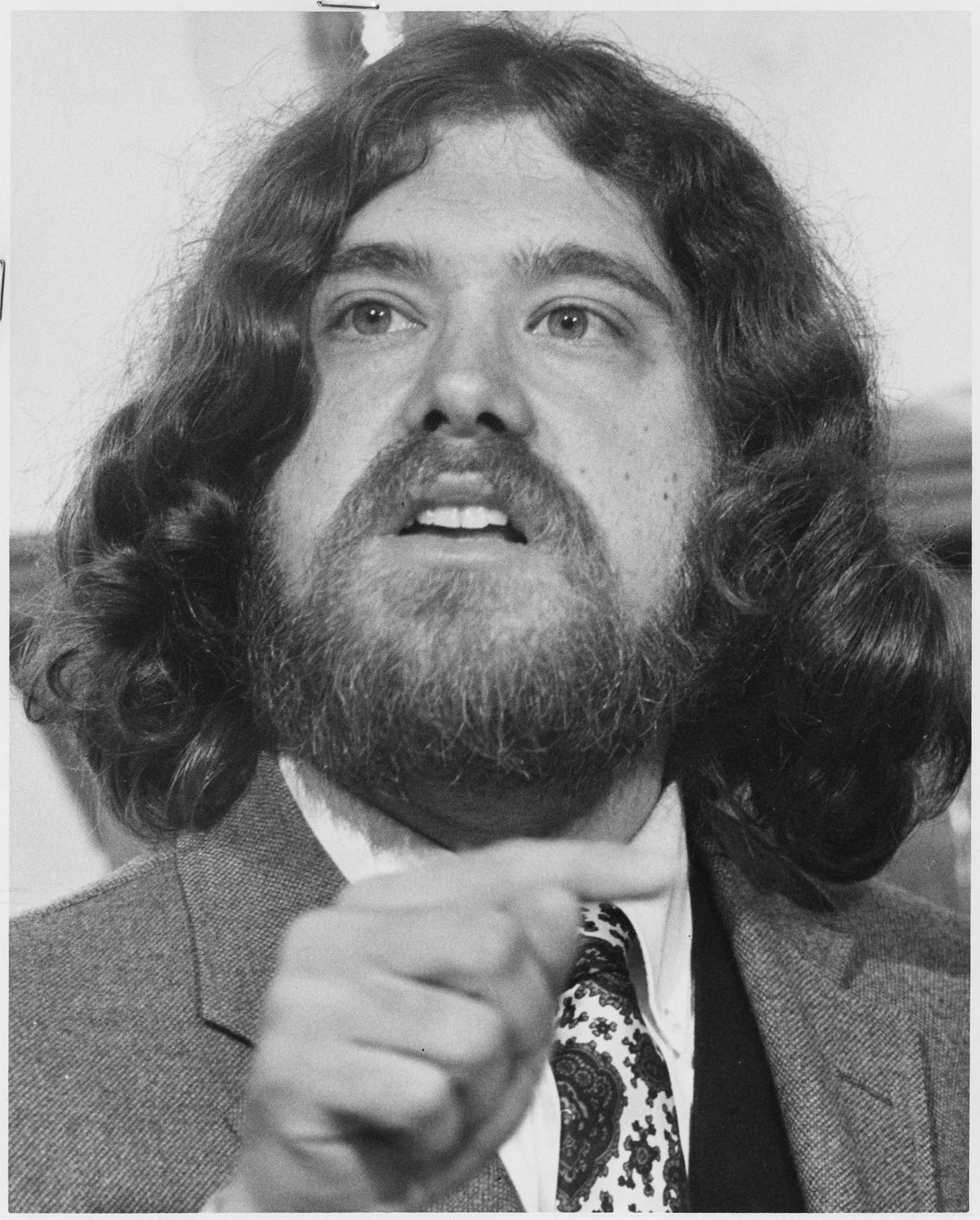 Image of Michael Lerner at SLF press conference, April 9, 1970