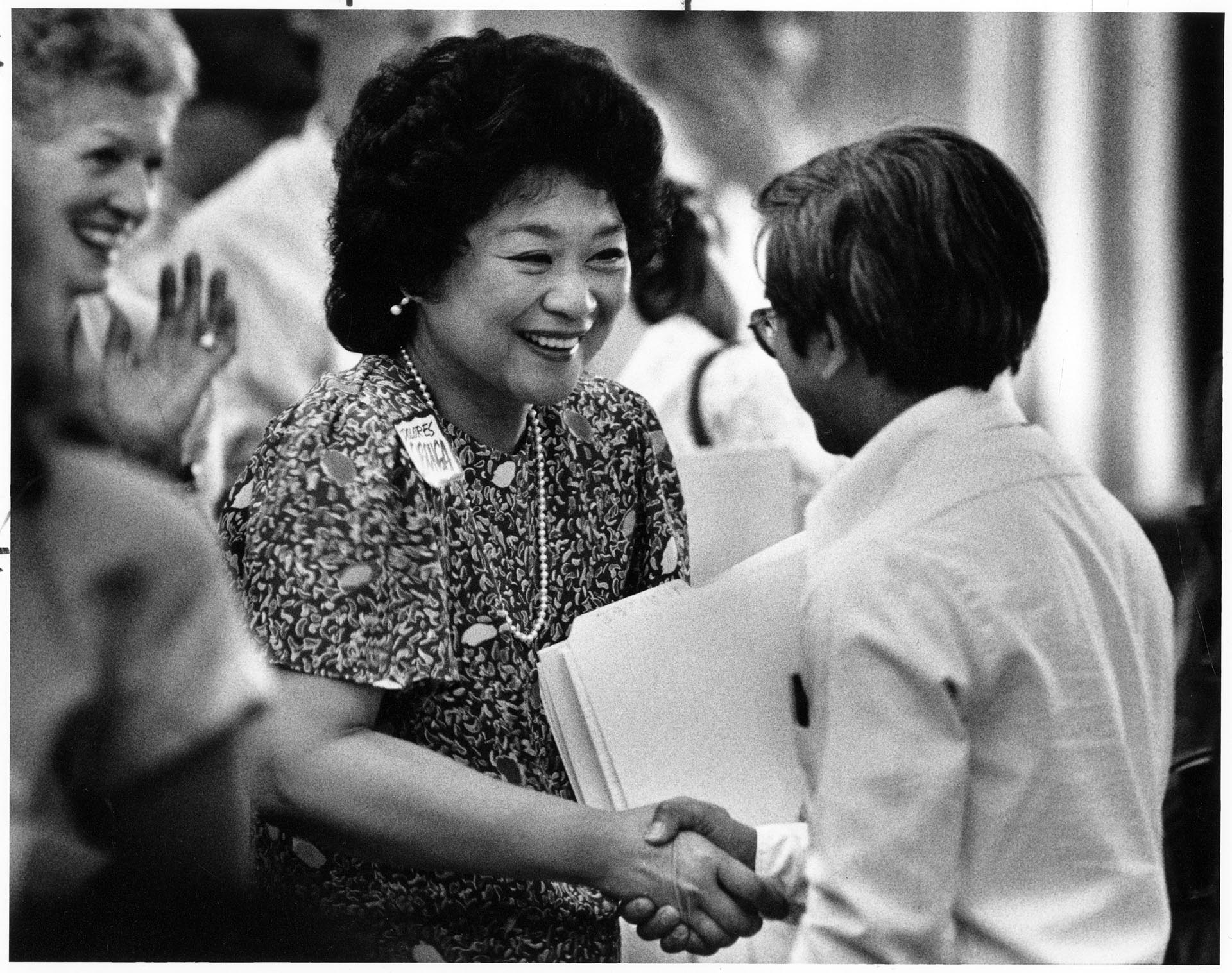 Image of Dolores Sibonga campaigning for mayor, Seattle, July 12, 1989