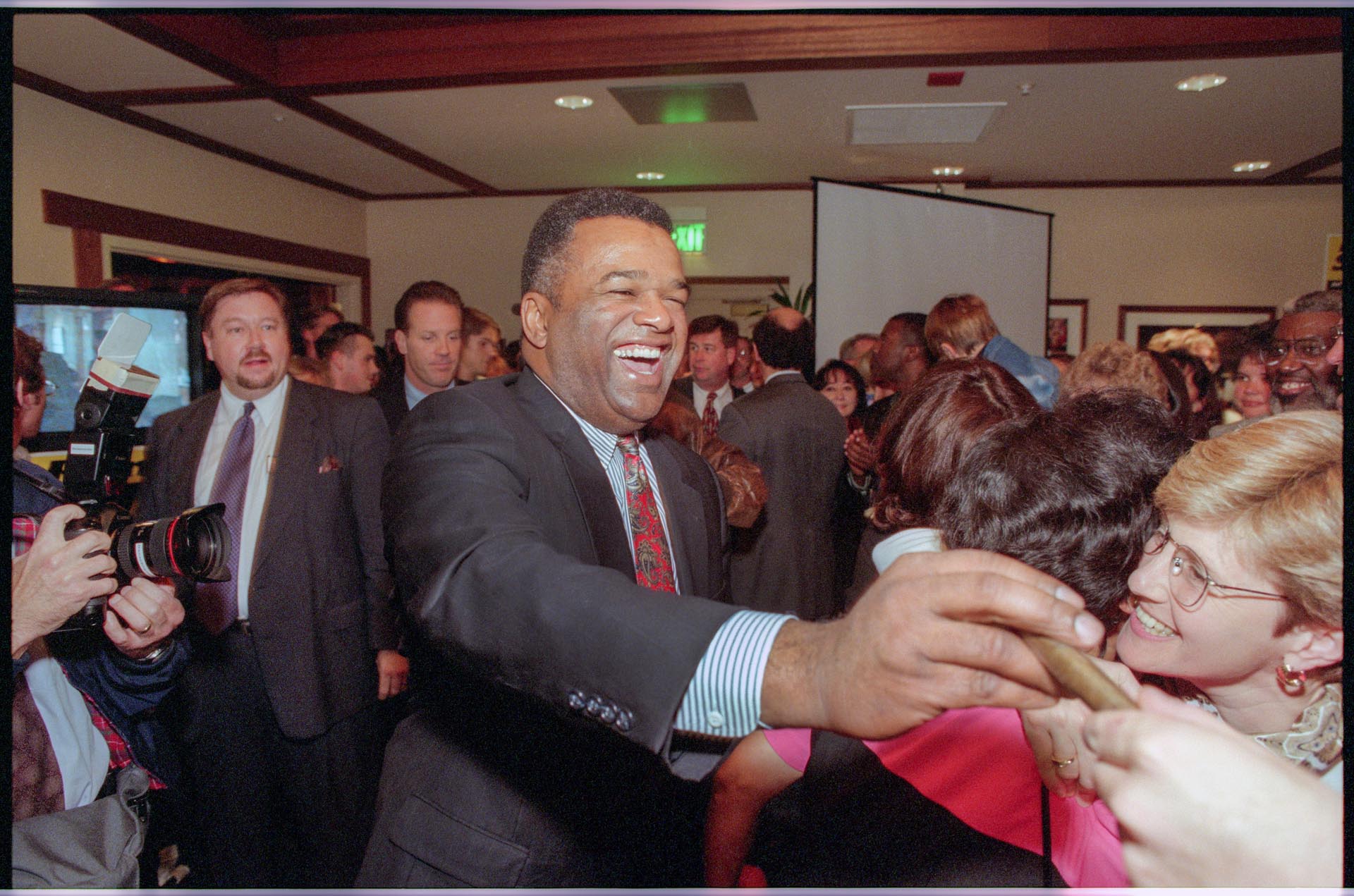 Image of Ron Sims after election to King County Executive, November 4, 1997