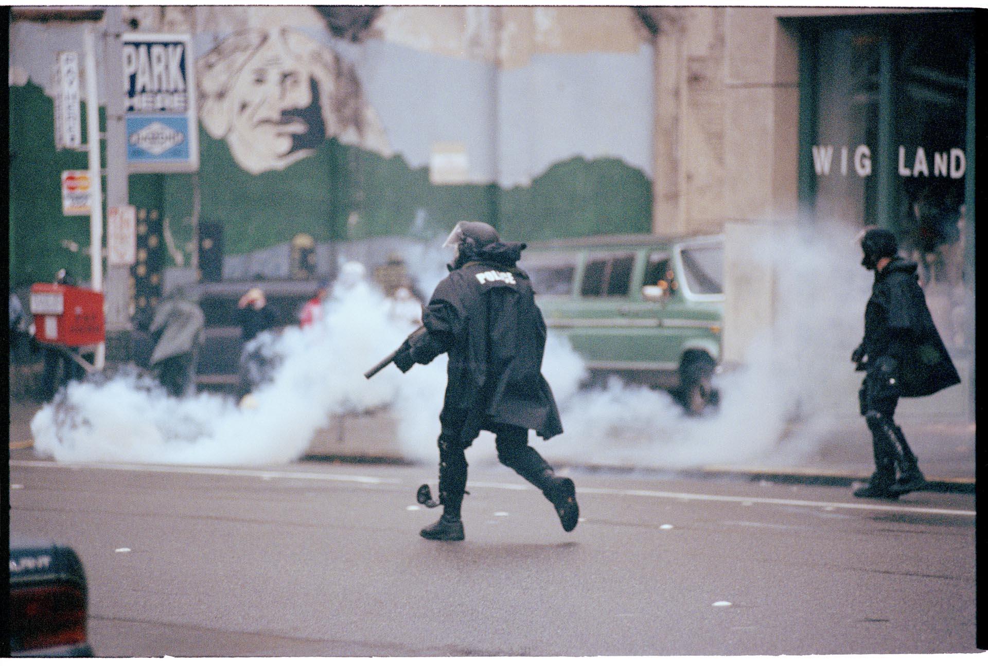 Image of Police officers at WTO protest, Seattle, December 1, 1999