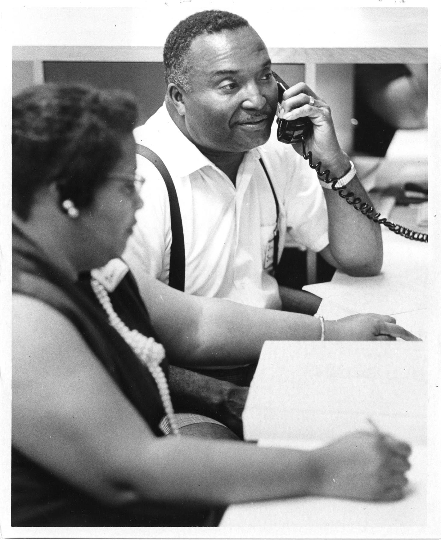Image of Marion and Sam Smith taking phone pledges, July 19, 1971