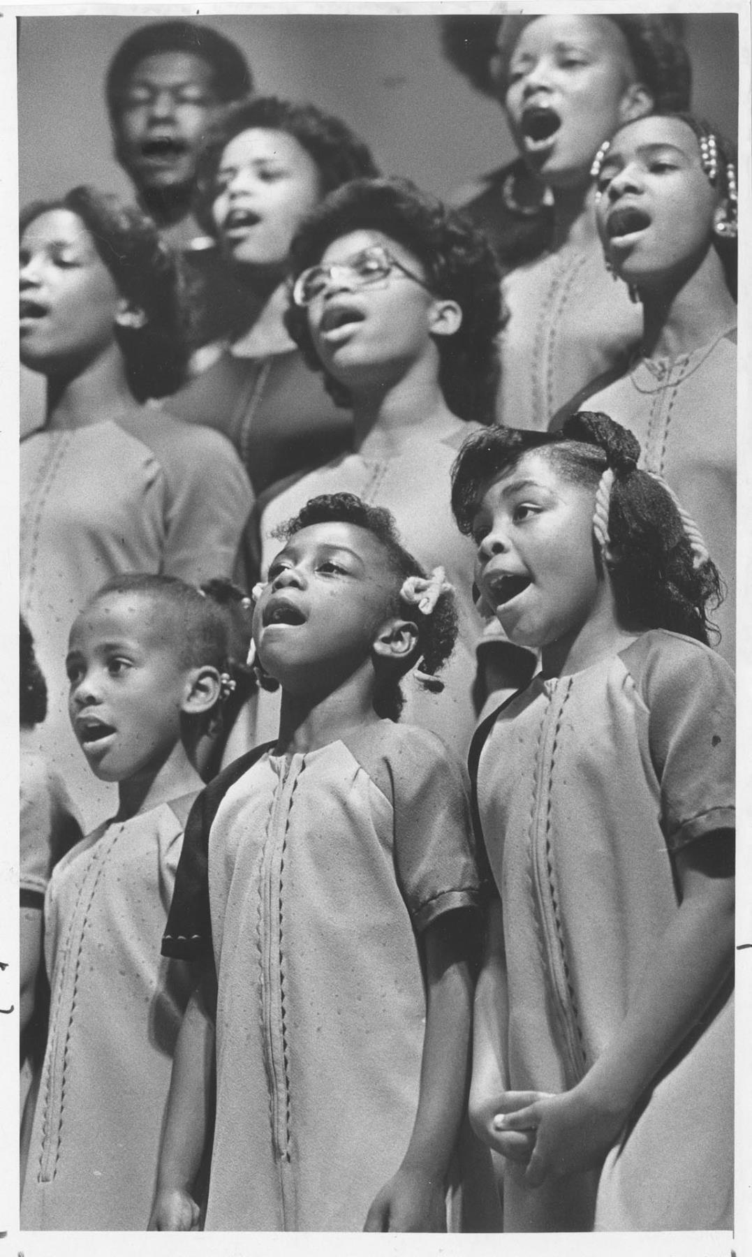 Image of Total Experience Gospel Choir members singing, Seattle, June 22, 1980