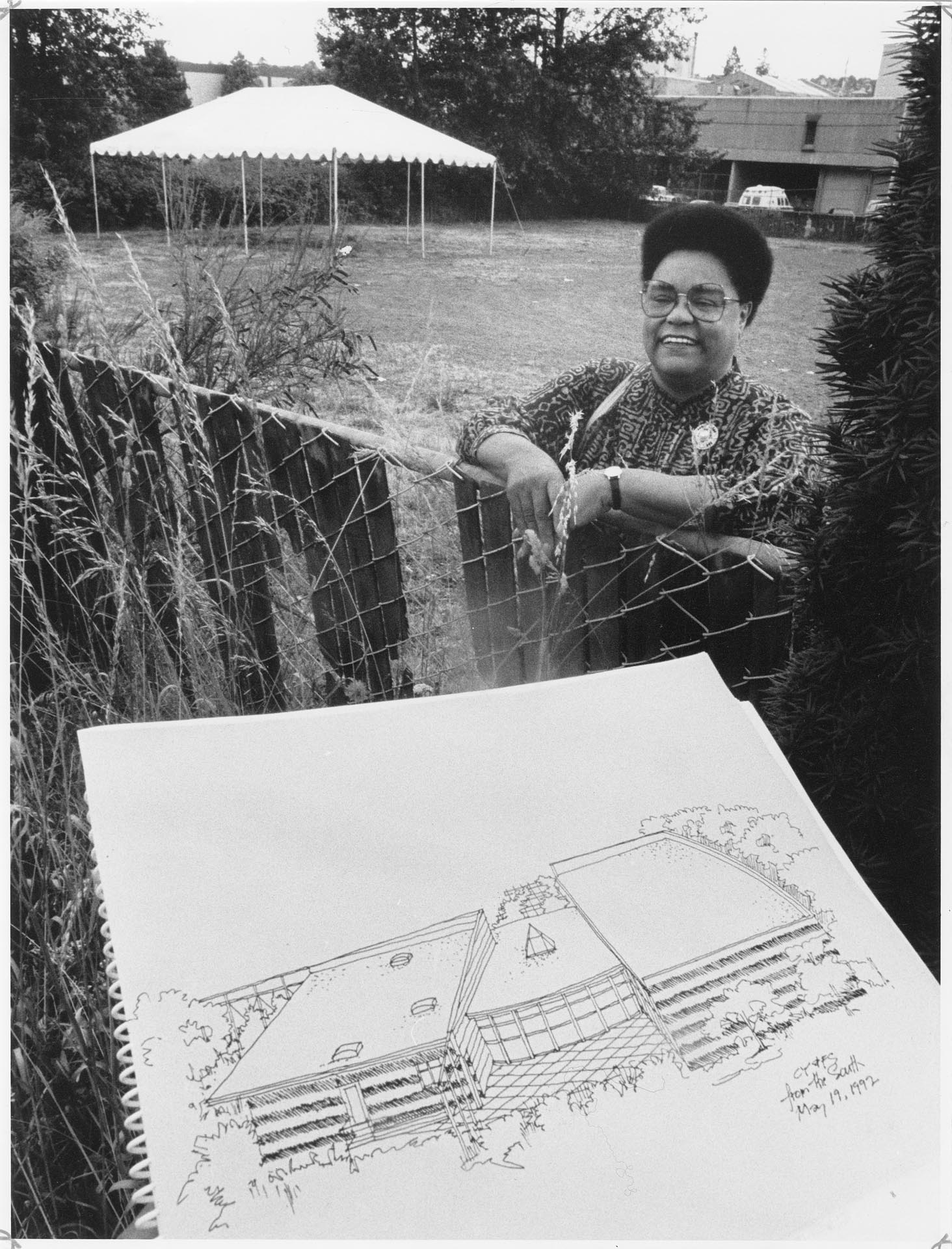 Image of Bettylou Valentine at site for new Central Youth and Family Services building, Seattle, June 16, 1992