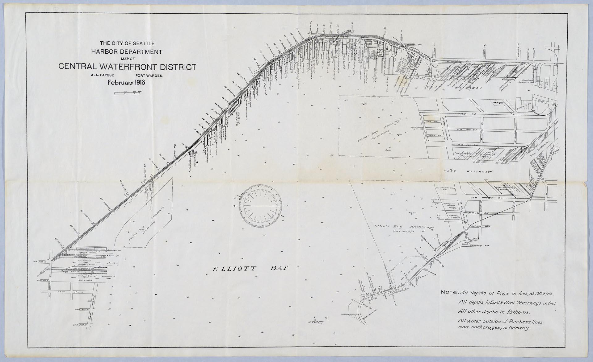Image of The City of Seattle Harbor Department Map of Central Waterfront District, February 1918