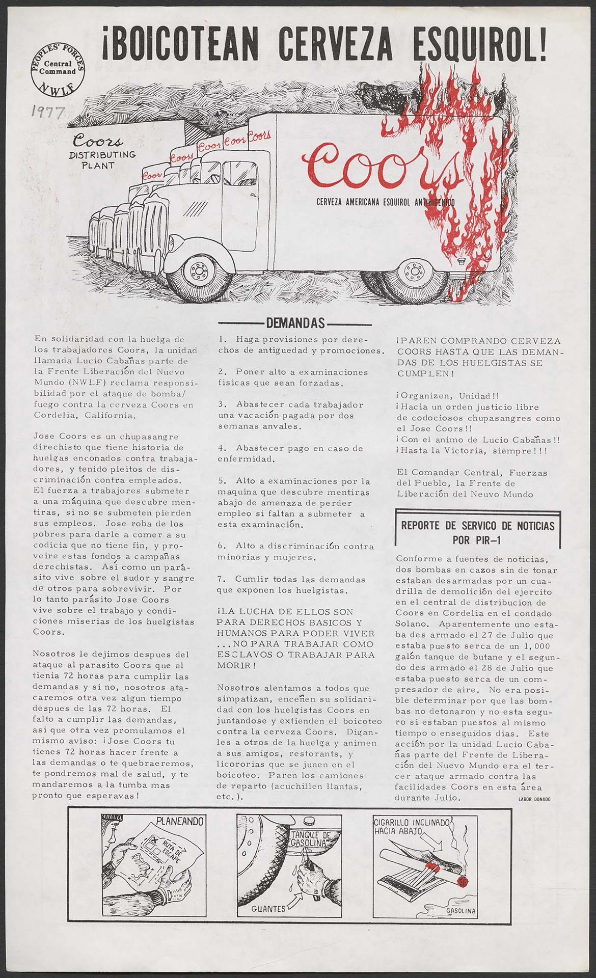 Image of Boycott Scab Beer!/Boicotean Cerveza Esquirol! flier, 1977