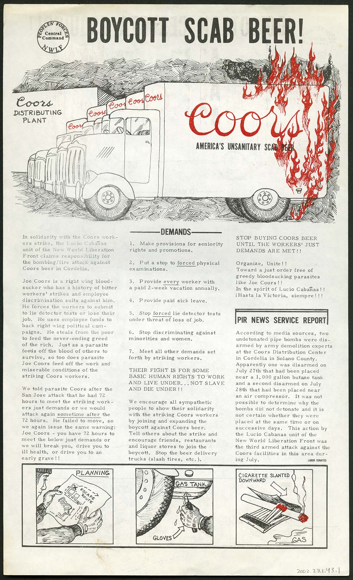 Image of Boycott Scab Beer!/Boicotean Cerveza Esquirol! flier, 1977