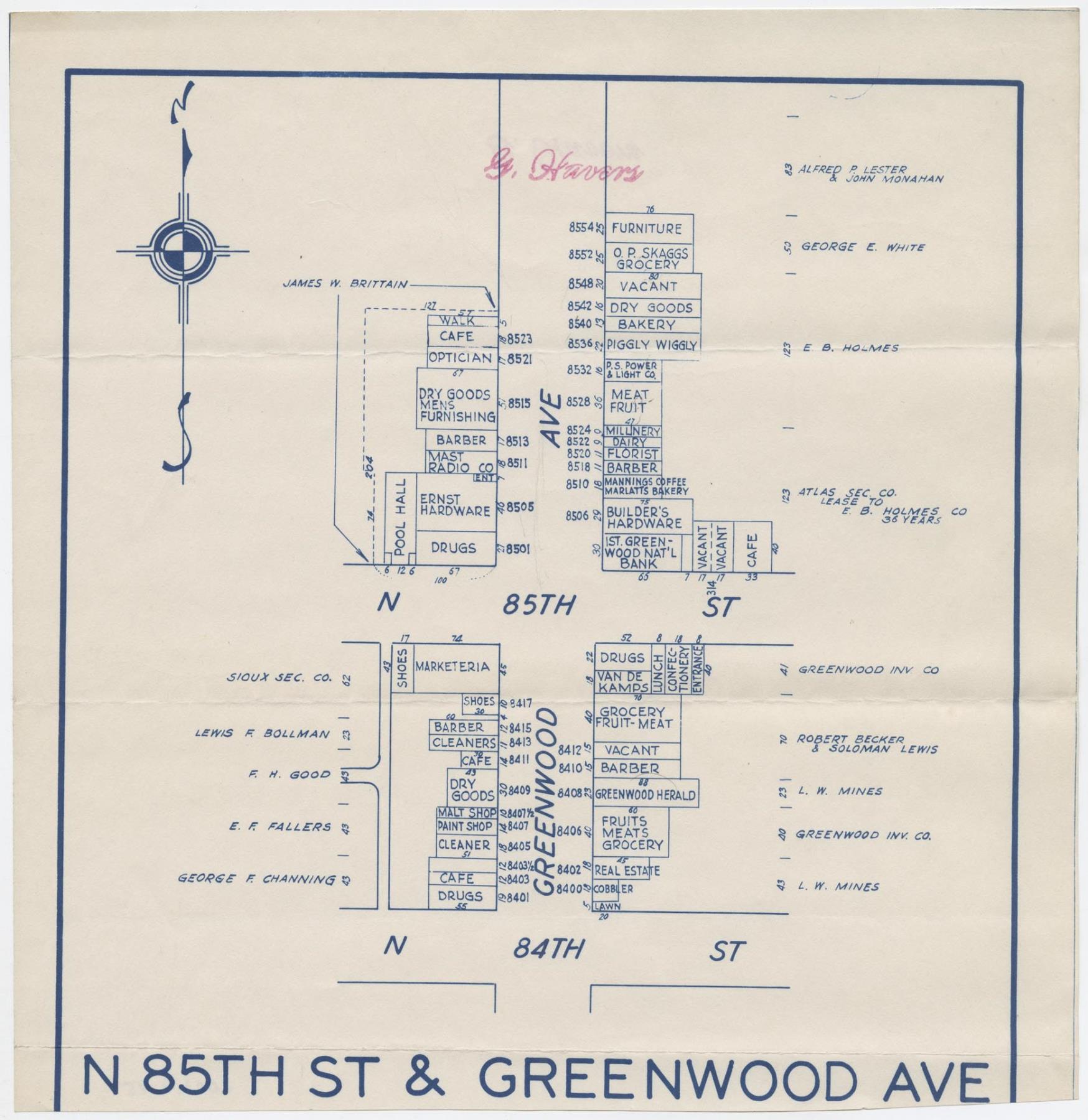 Image of N 85th St & Greenwood Ave map, circa 1935