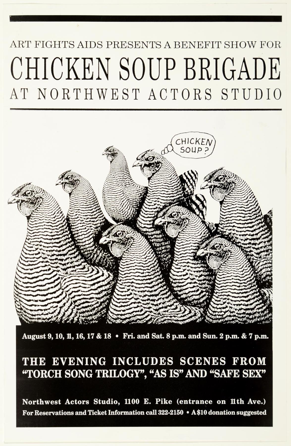 Image of Chicken Soup Brigade benefit poster, Seattle, August 9-18, 1991