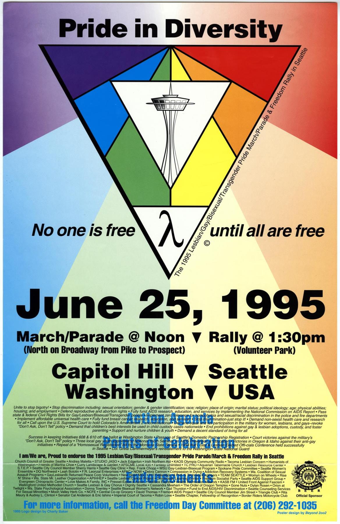 Image of Pride Parade/March & Freedom Rally poster, Seattle, June 25, 1995