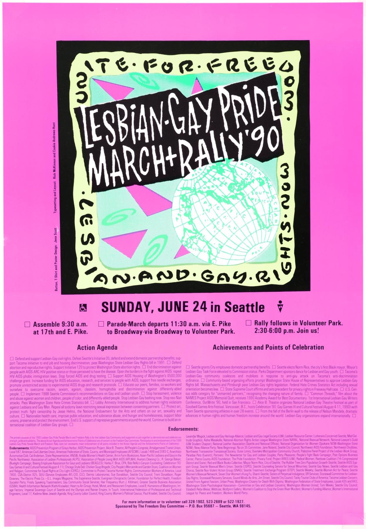 Image of Lesbian-Gay Pride March & Rally '90 poster, Seattle, June 24, 1990