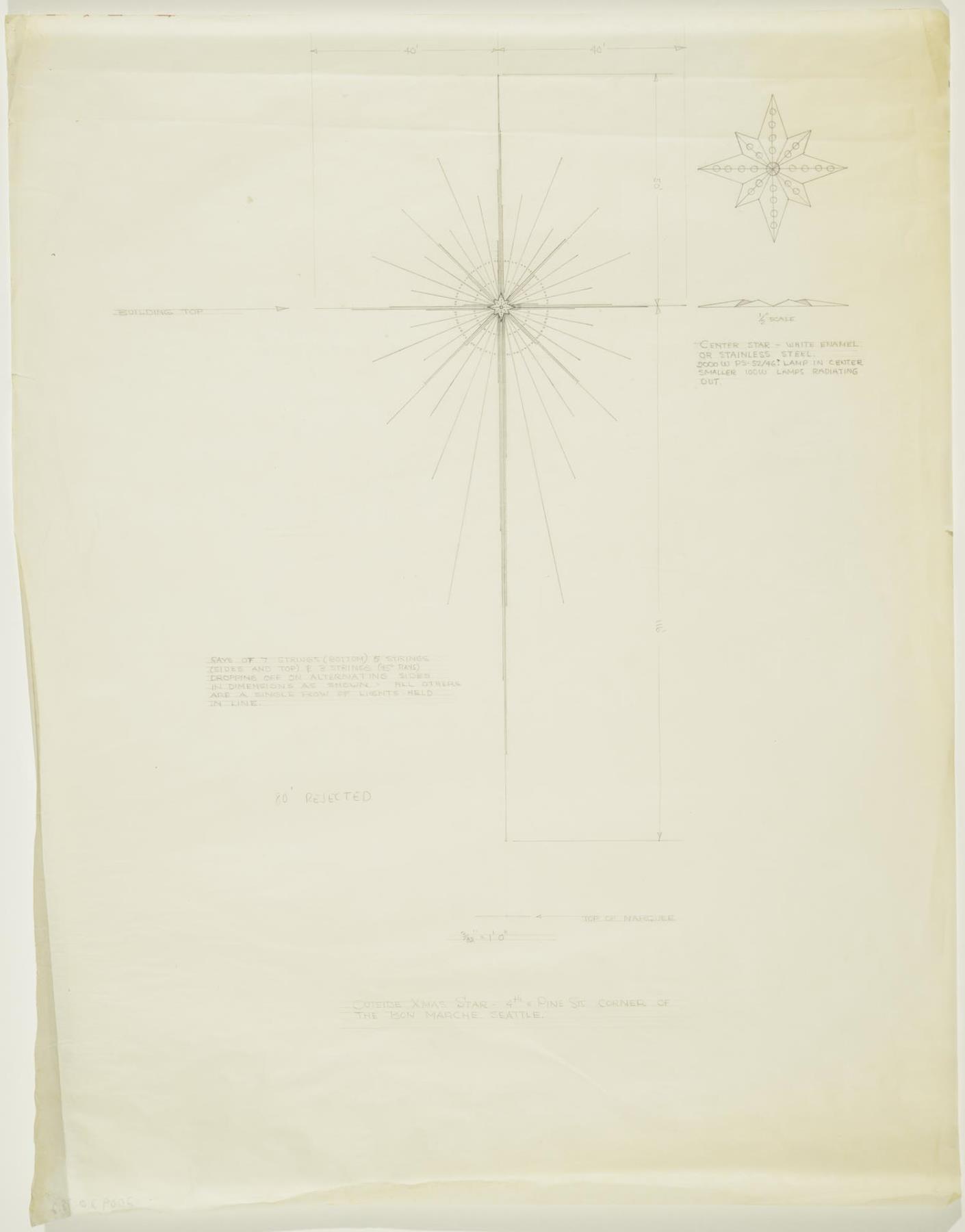 Image of Bon Marché Christmas star design drawing, Seattle, circa 1957