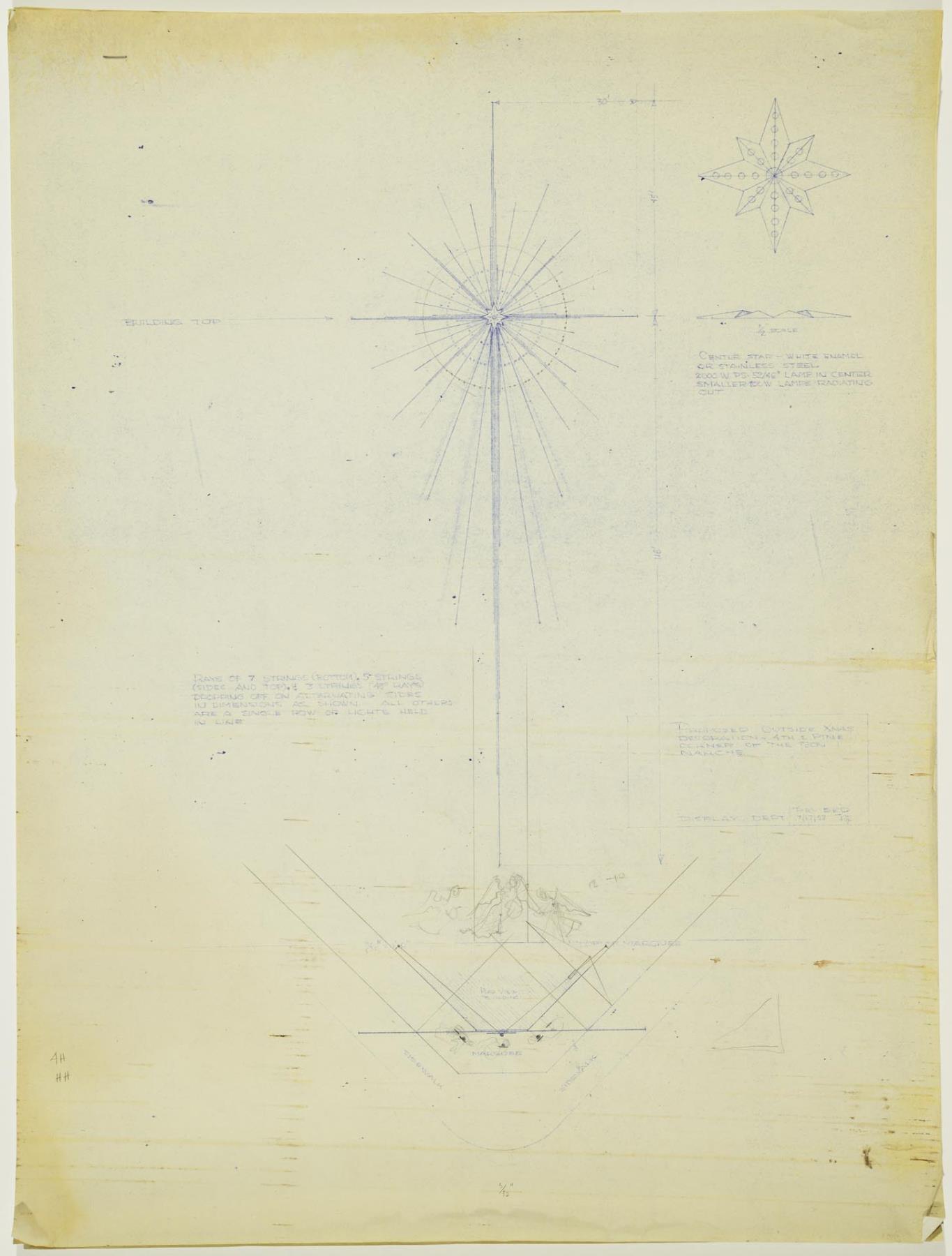 Image of Bon Marché Christmas star revised design drawing, Seattle, July 17, 1957