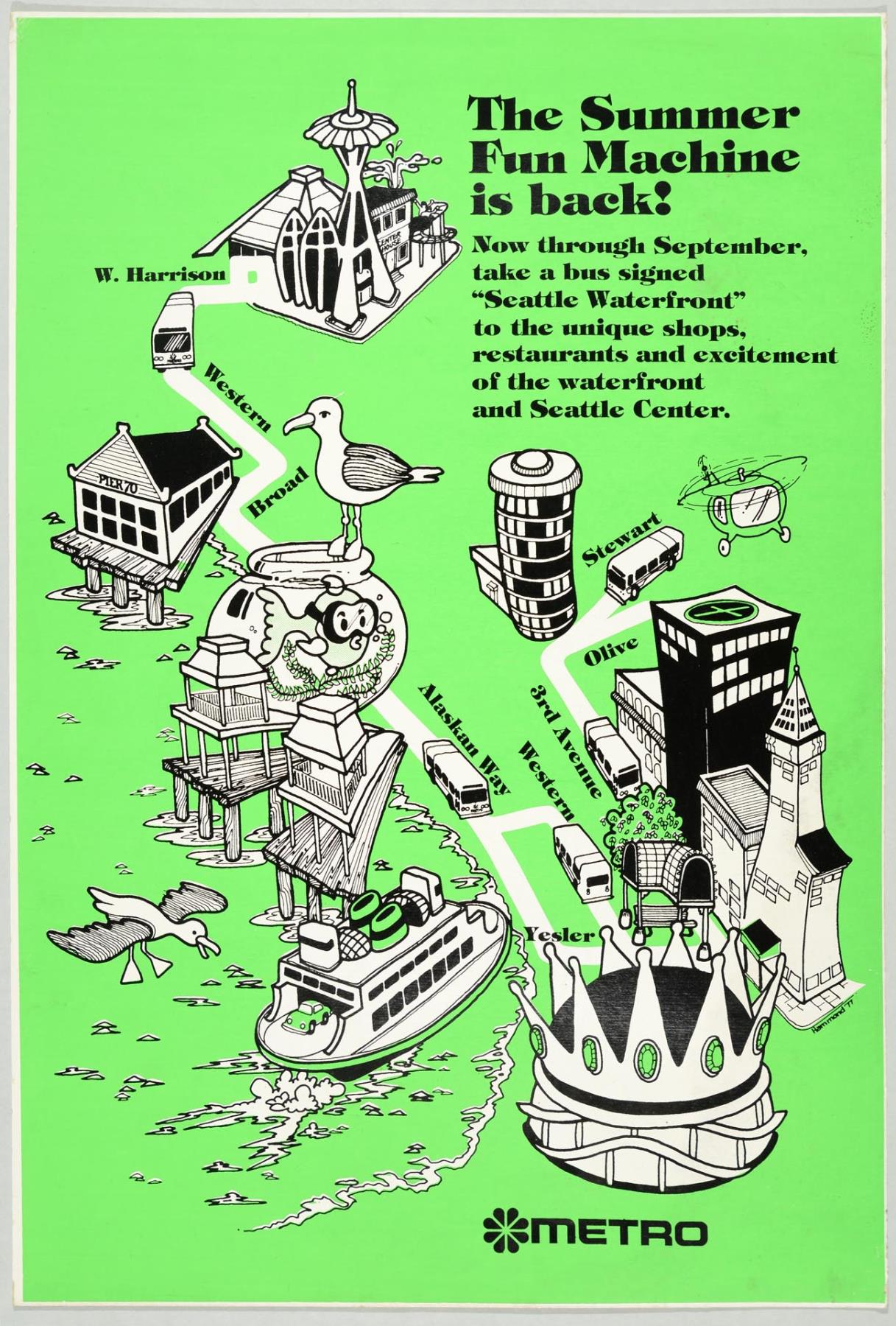 Image of Waterfront bus route poster, Seattle, 1977