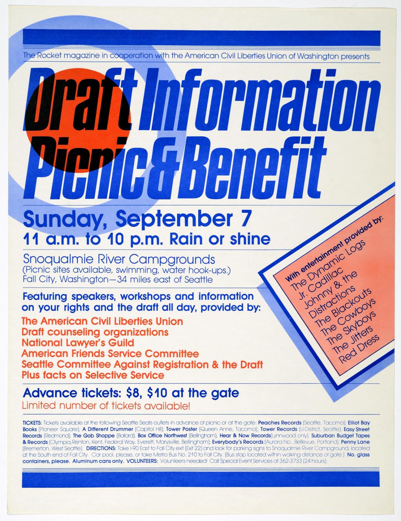 Image of Draft Information Picnic & Benefit poster, Fall City, September 7, 1980
