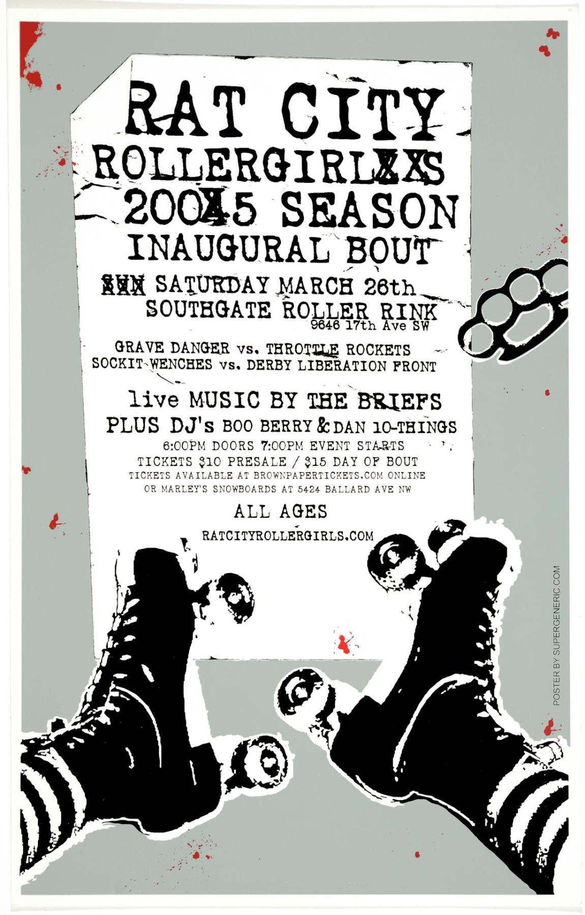 Image of Rat City Roller Girls 2005 Season Inaugural Bout poster, Seattle, March 26, 2005