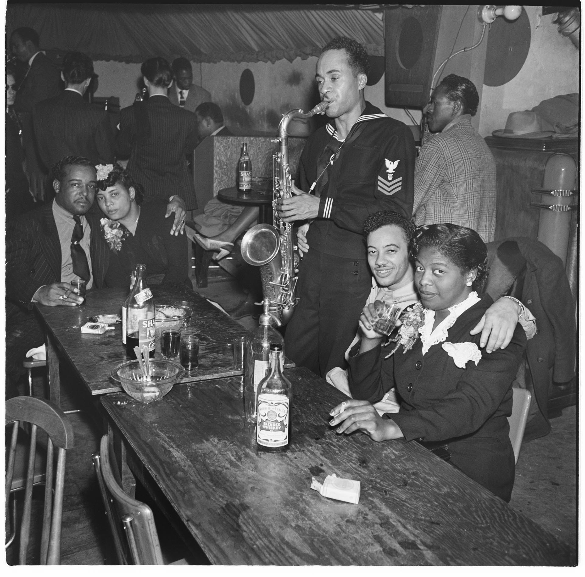Image of Saxophone player at the Basin Street nightclub, Seattle, circa 1944