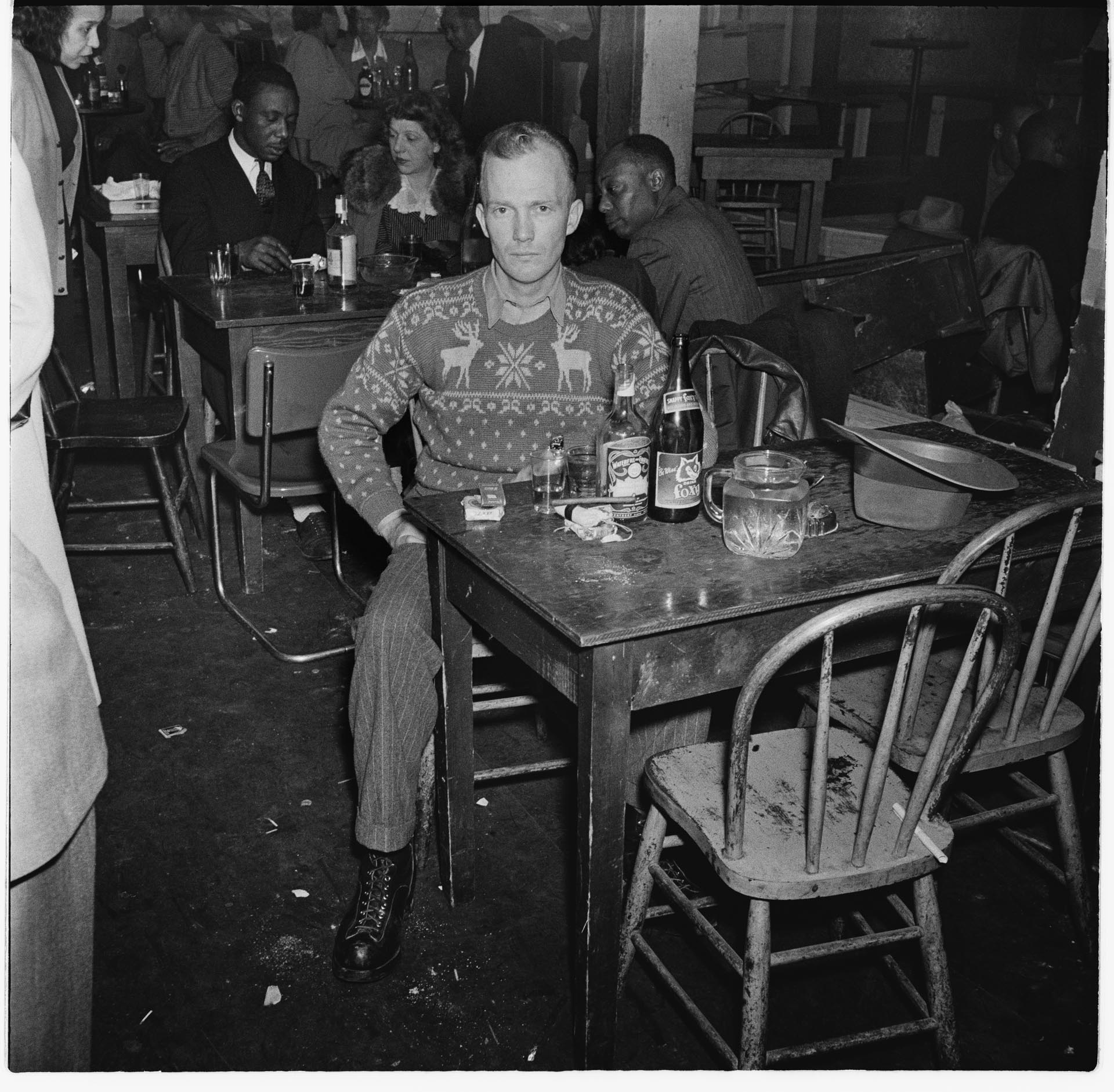 Image of Man wearing a reindeer sweater at the Basin Street nightclub, Seattle, March 16, 1946