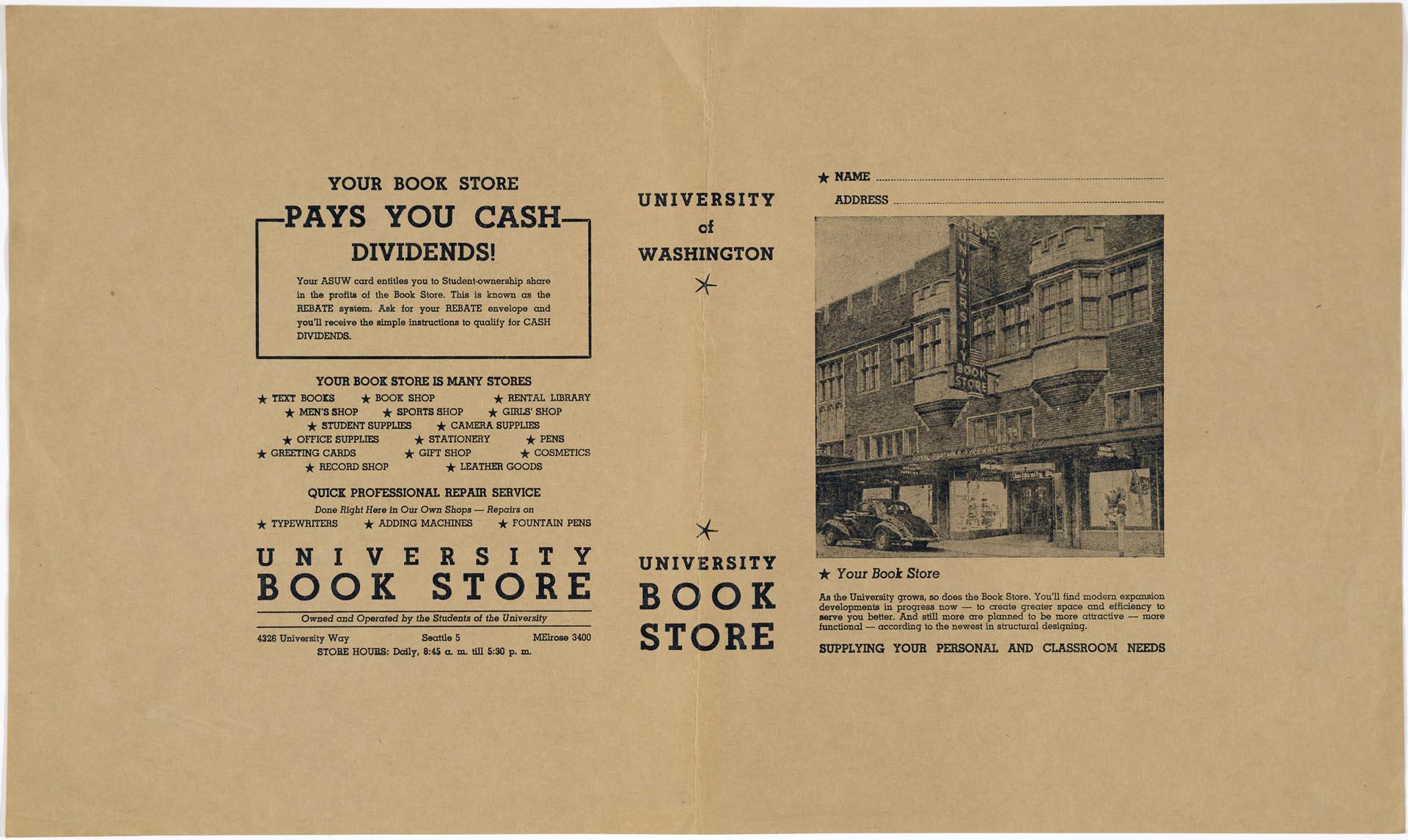 Image of University Book Store textbook cover, Seattle, circa 1940