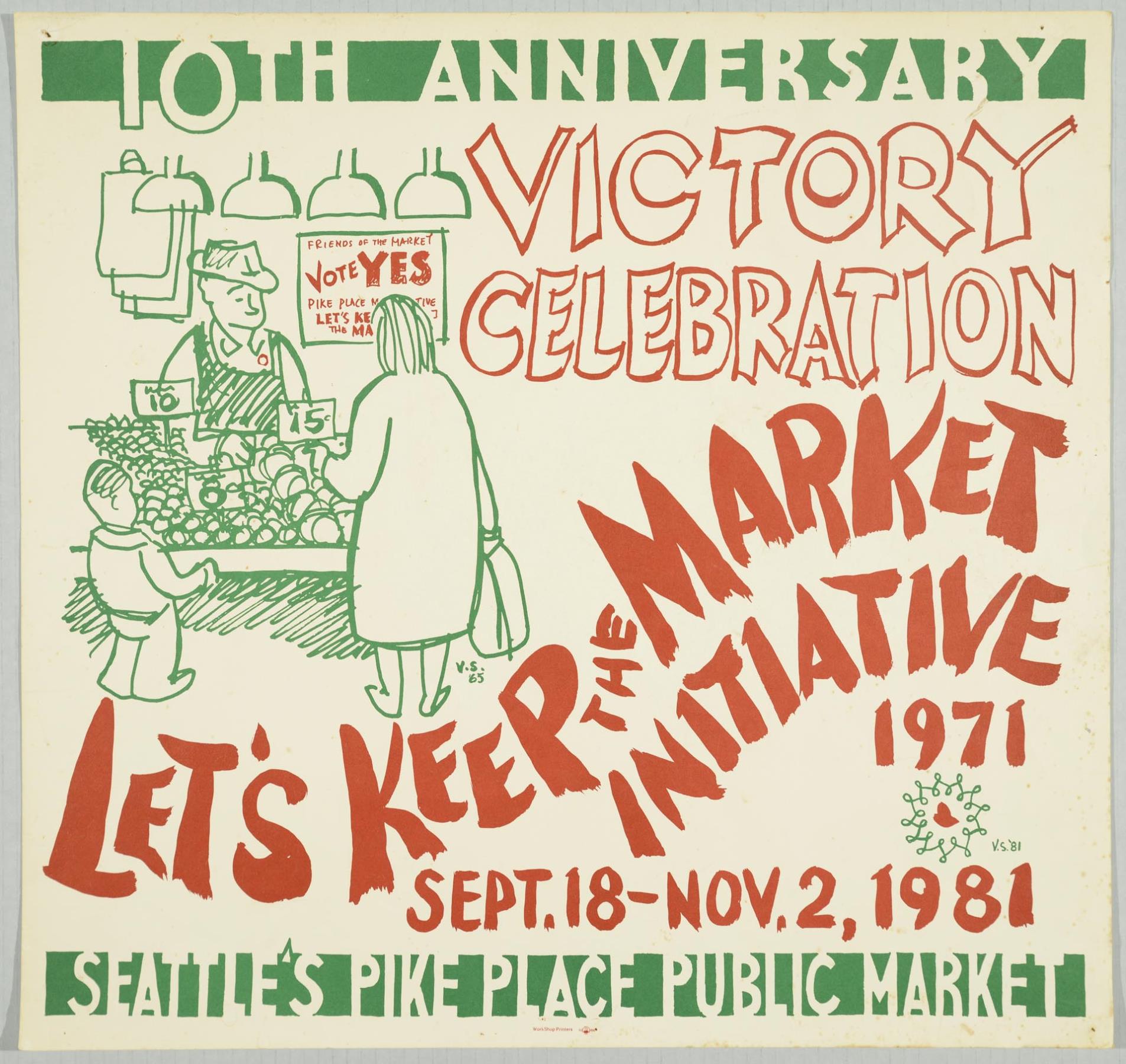 Image of Let's Keep the Market Initiative 10th Anniversary poster, Seattle, September 18 - November 2, 1981