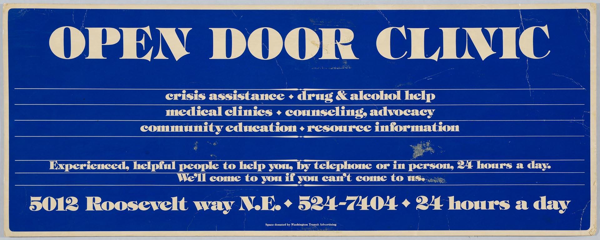 Image of Open Door Clinic bus sign, Seattle, circa 1974