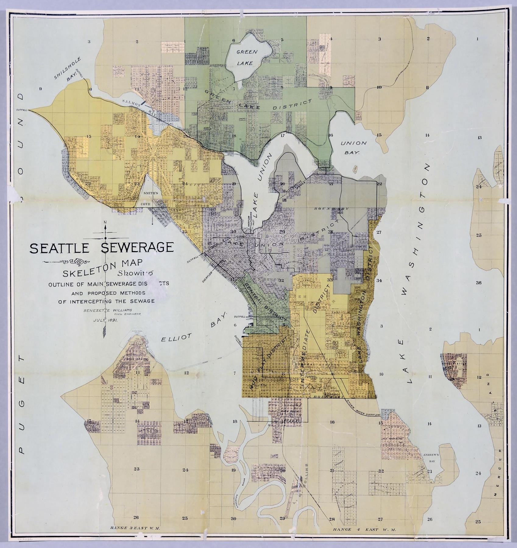 Image of Seattle Sewerage Skeleton Map, July 1891