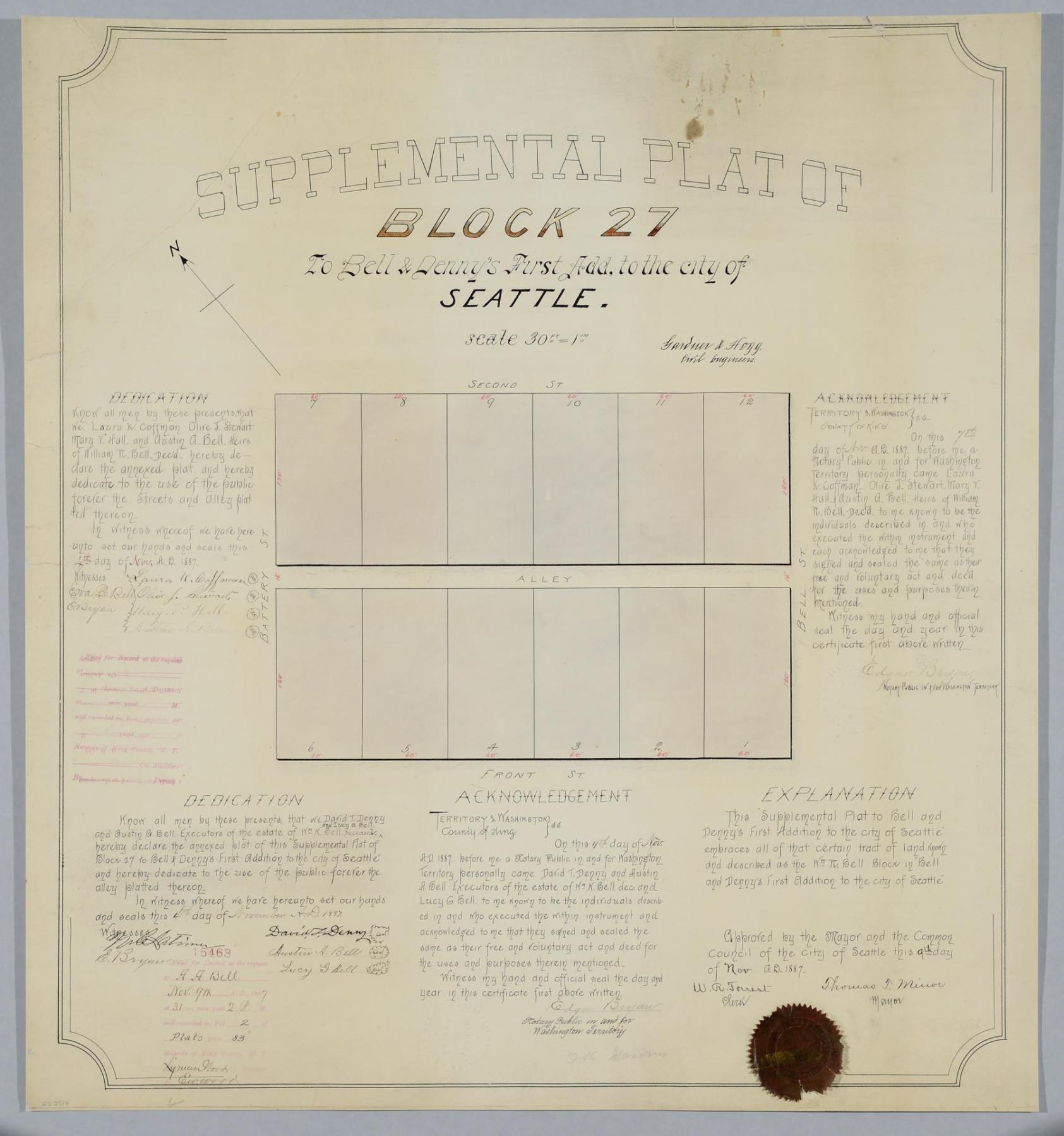 Image of Supplemental Plat of Block 27 to Bell & Denny's First Add. to the City of Seattle, November 4, 1887