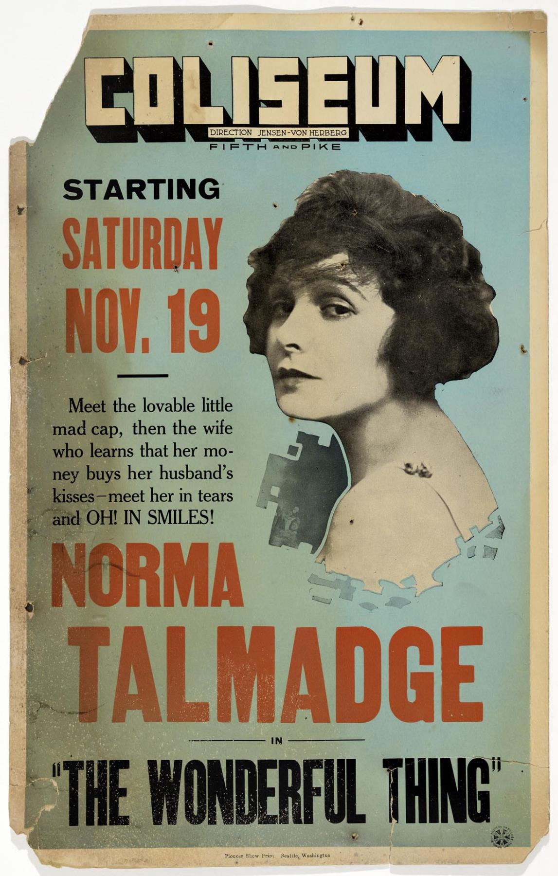 Image of Coliseum Theatre film poster, Seattle, November 19-25, 1921