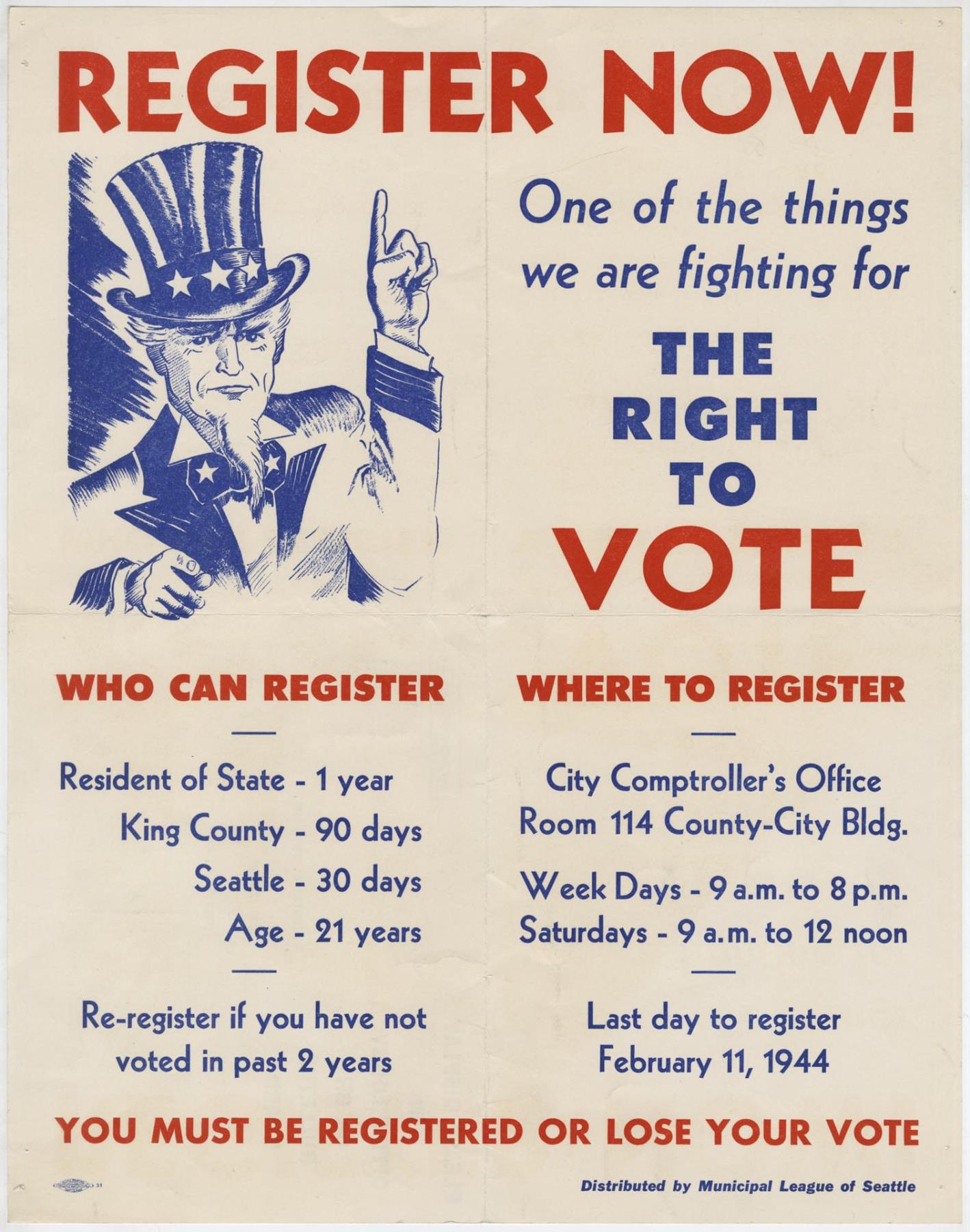 Image of Register Now! poster, Seattle, 1944