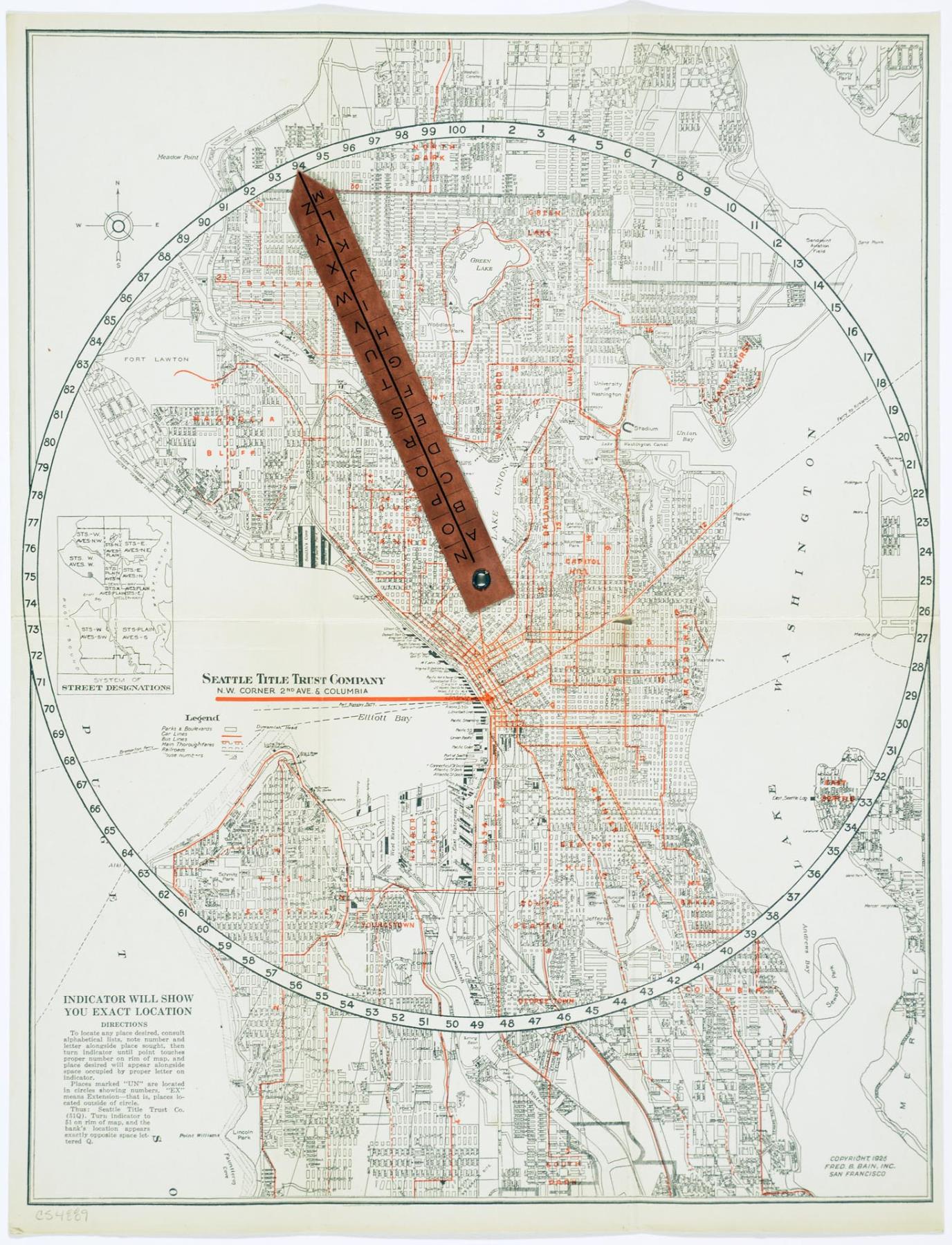 Image of E-Z Map of Seattle with indicator, 1926