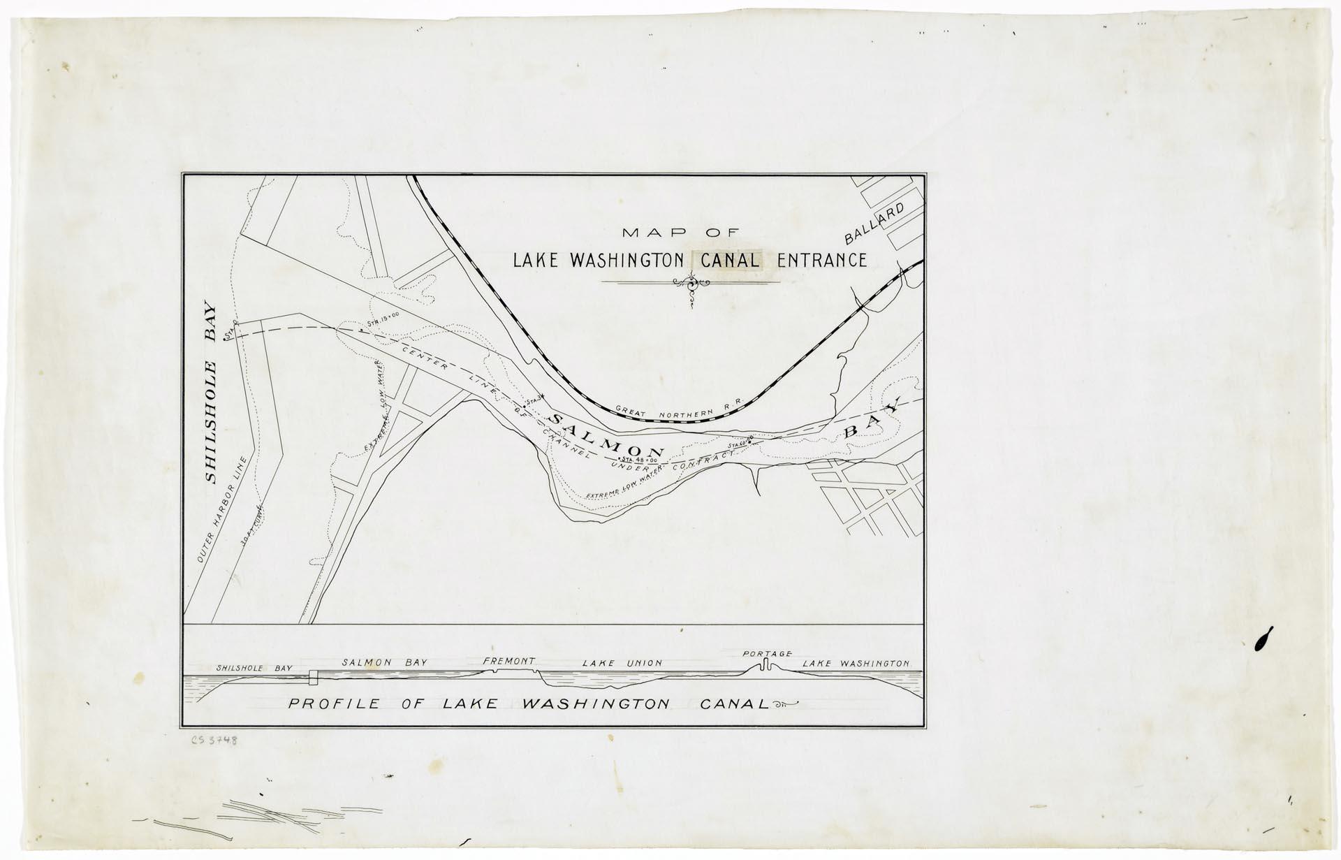 Image of Map of Lake Washington Canal Entrance and Profile of Lake Washington Canal, Seattle, circa 1911