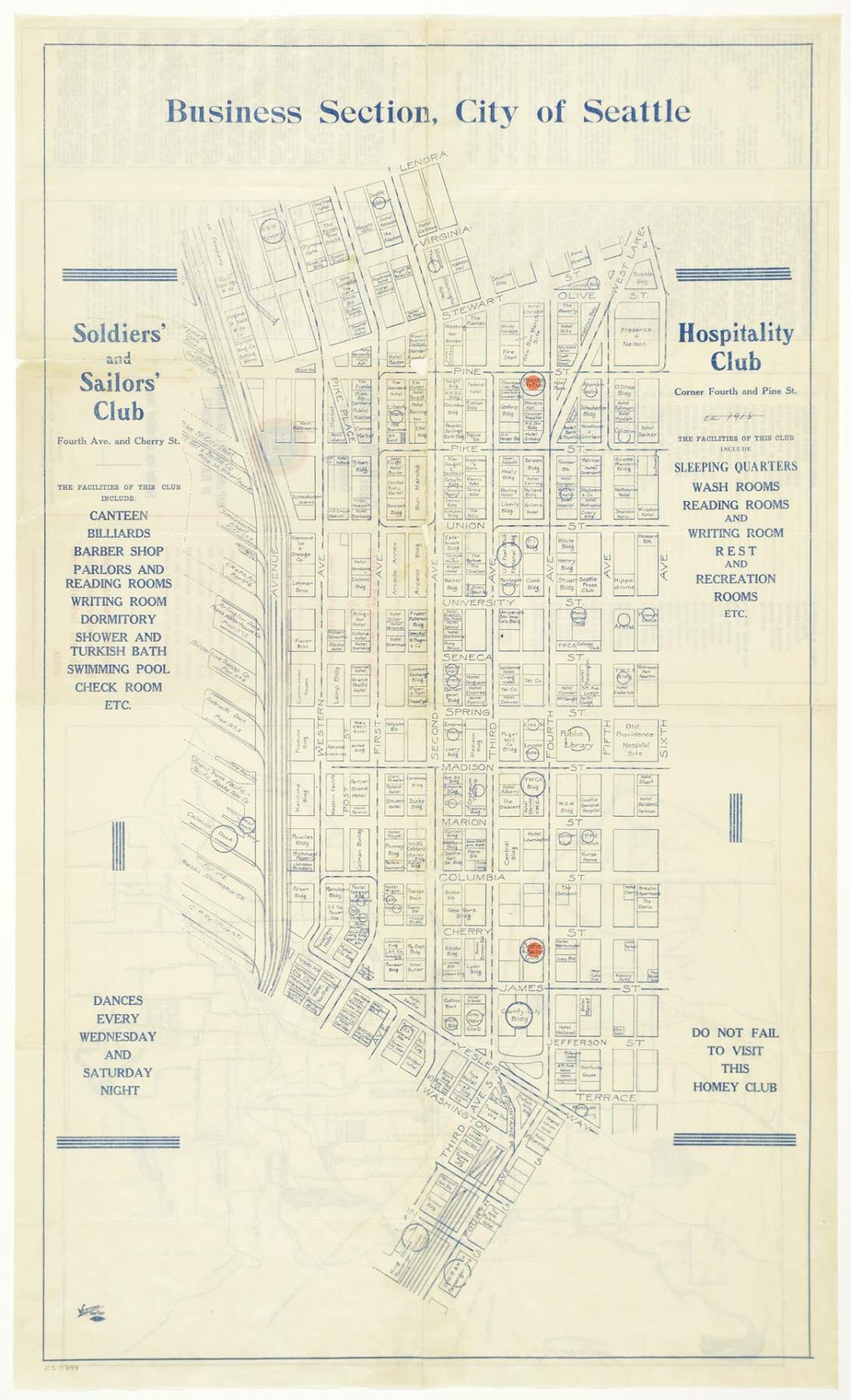 Image of Seattle War Camp Community Service map, circa 1918