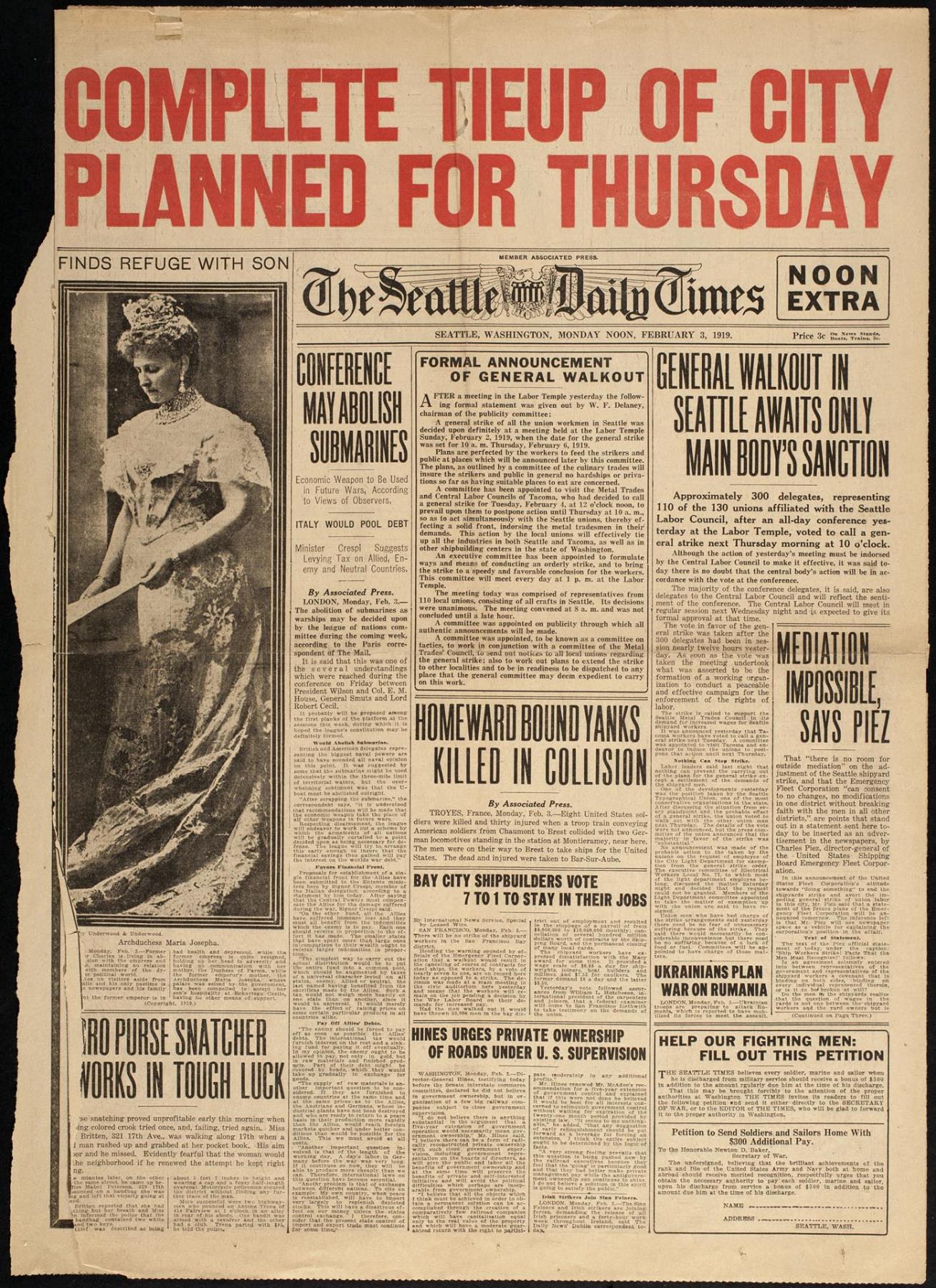 Image of Seattle Times, February 3, 1919