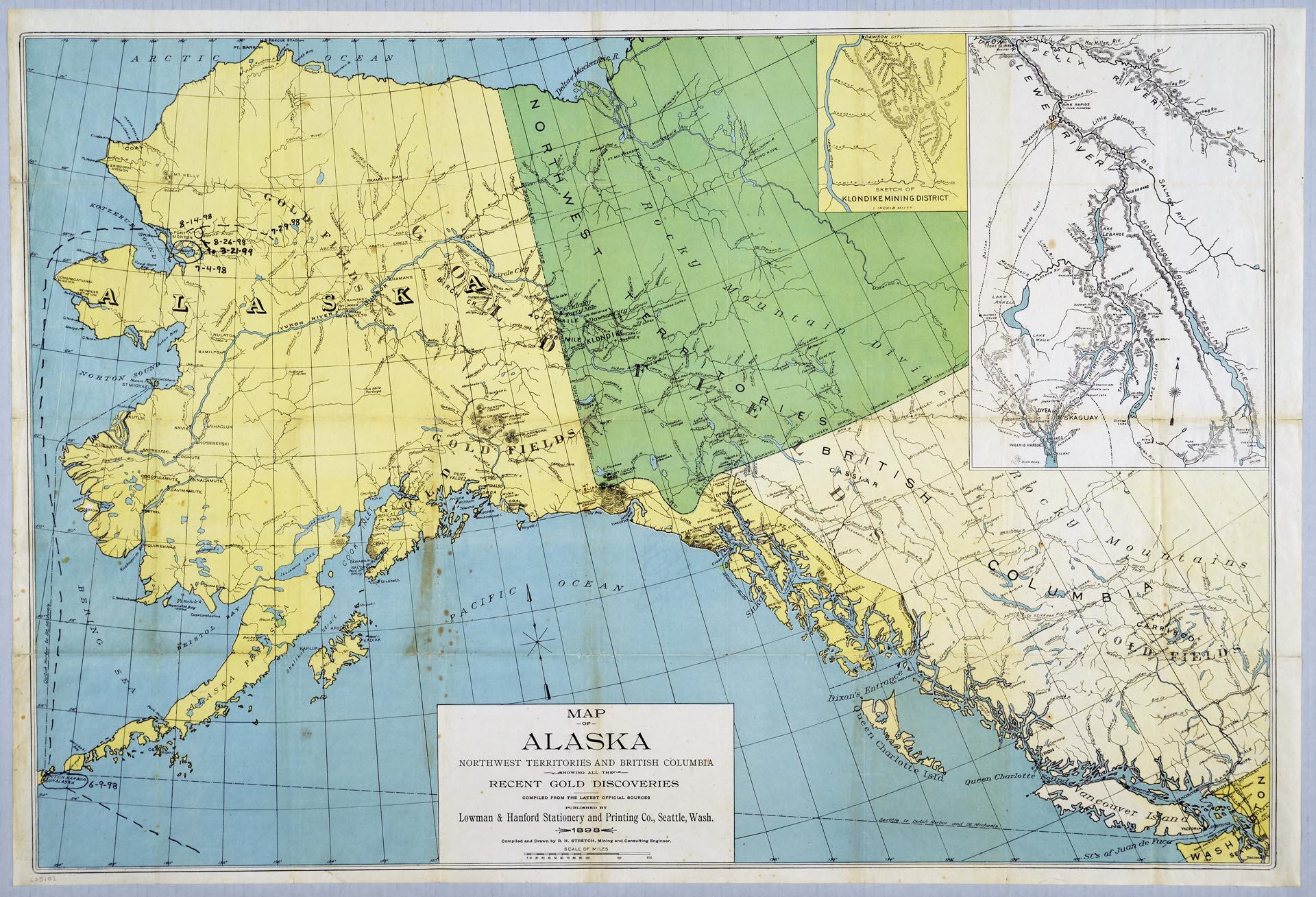 Image of Map of Alaska, Northwest Territories, and British Columbia Showing all the Recent Gold Discoveries, 1898