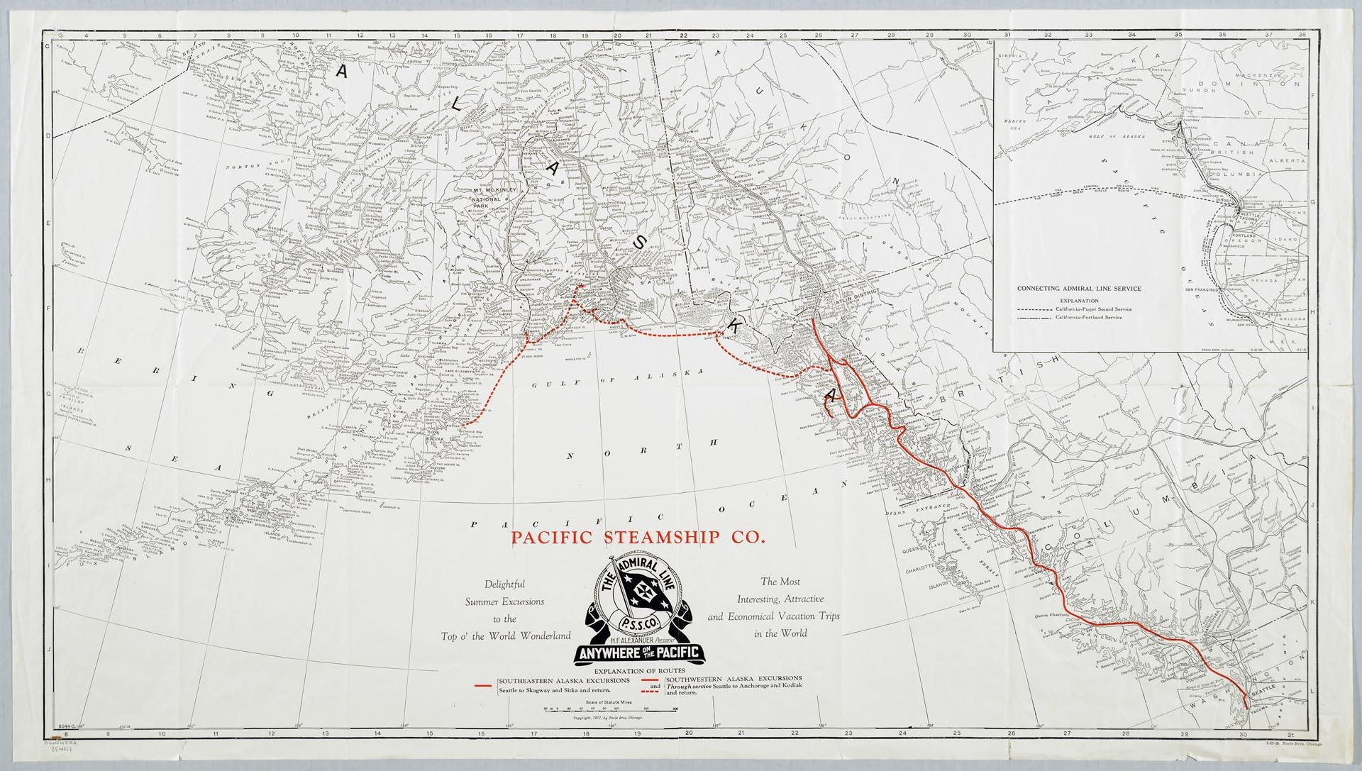 Image of Pacific Steamship Co. Explanation of Routes, 1917