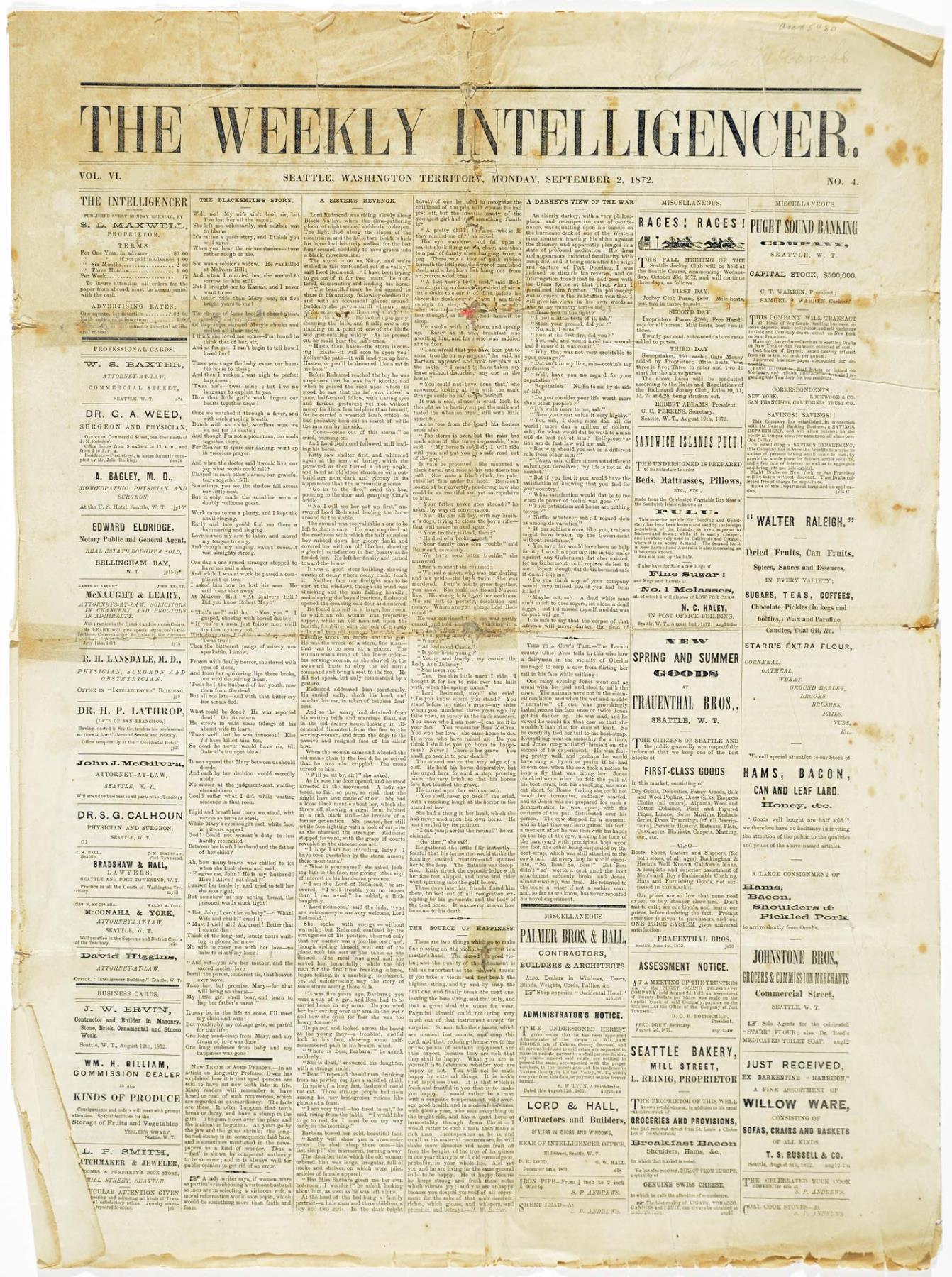 Image of The Weekly Intelligencer, Seattle, September 2, 1872