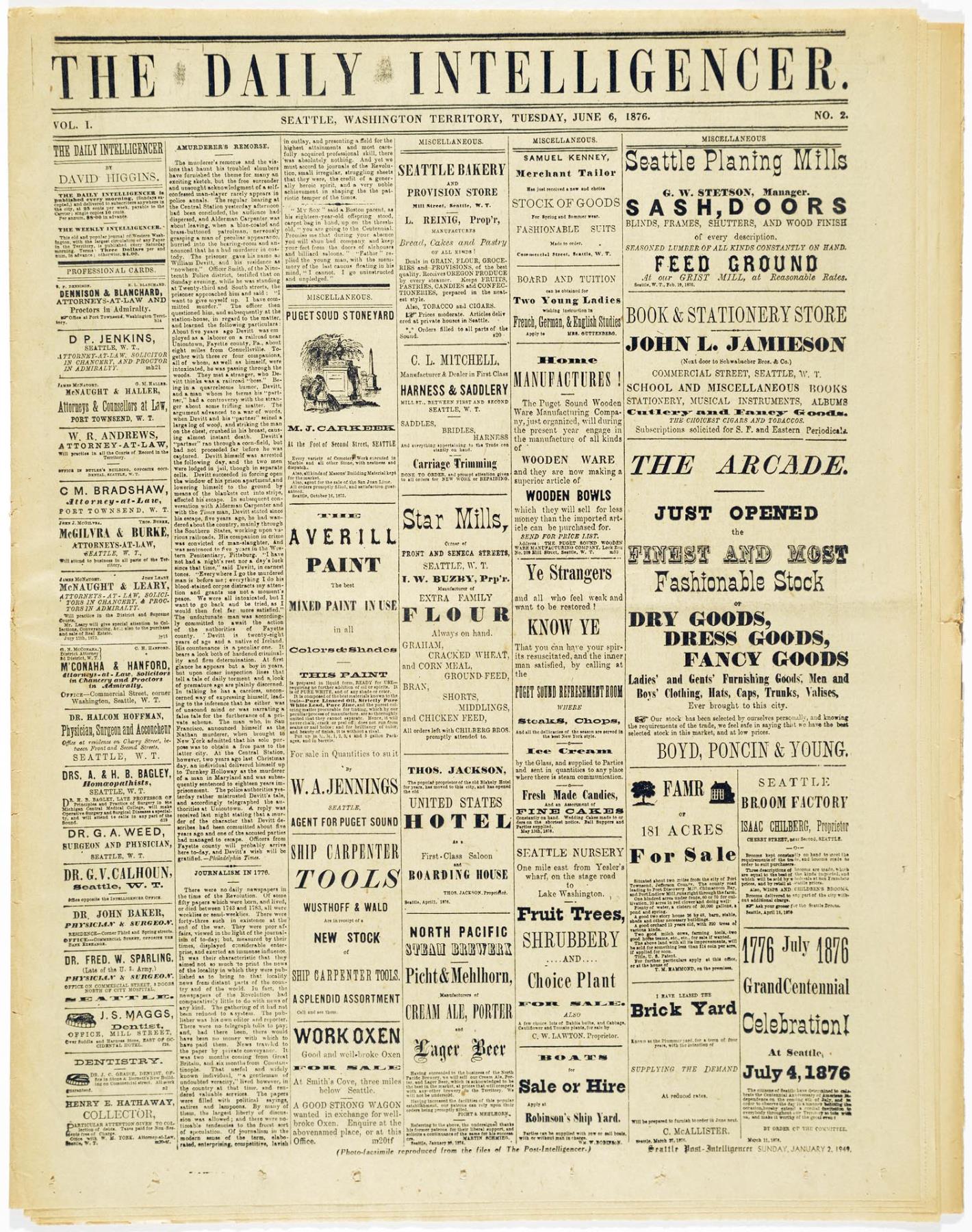 Image of The Daily Intelligencer, Seattle, June 6, 1876