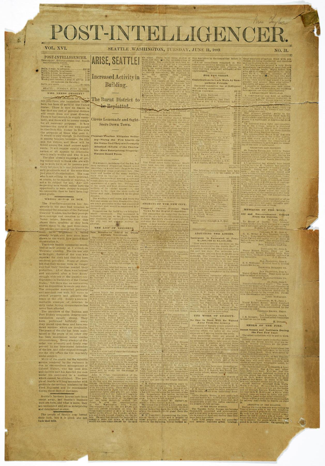 Image of Post-Intelligencer, Seattle, June 11, 1889