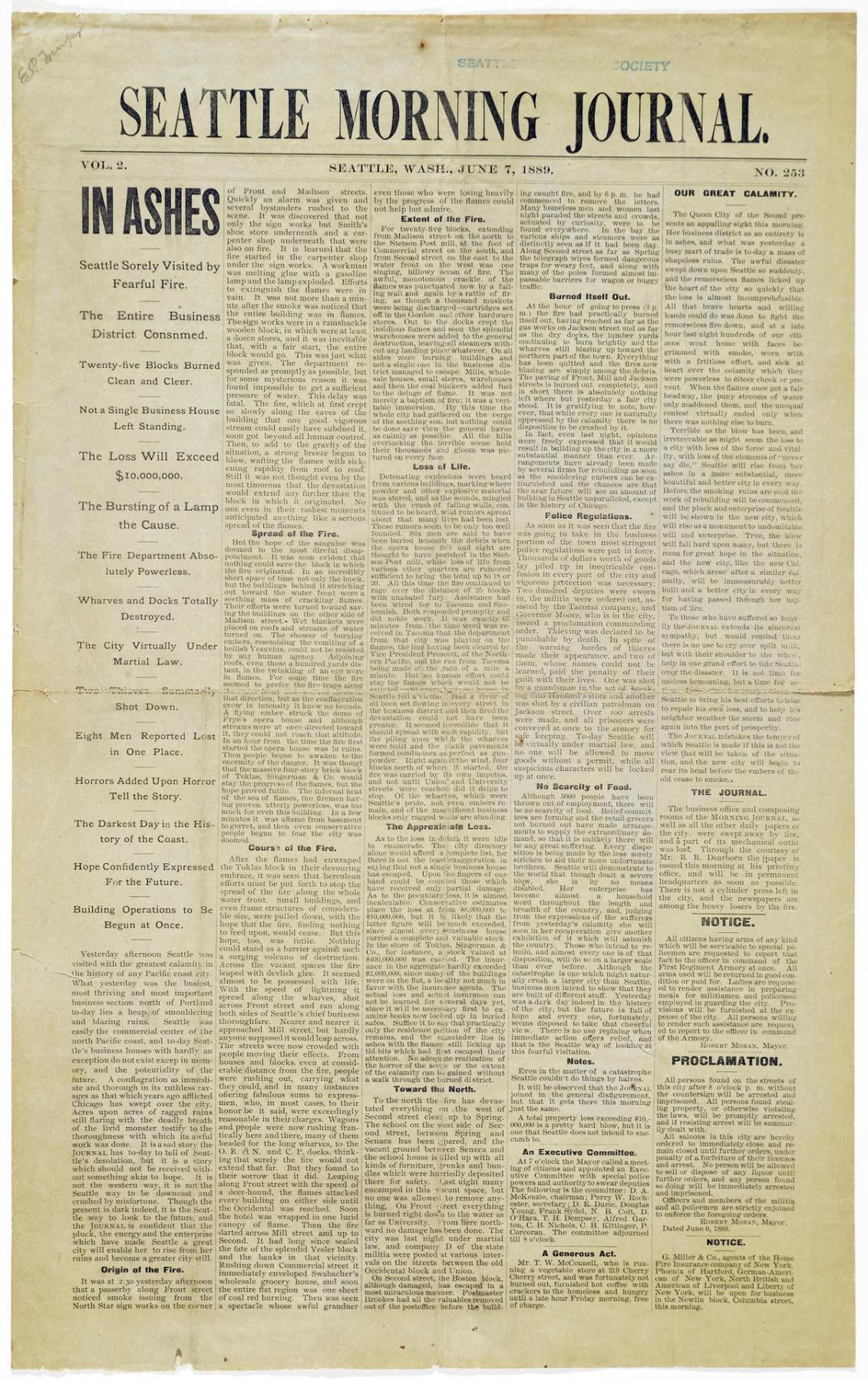 Image of Seattle Morning Journal, June 7, 1889