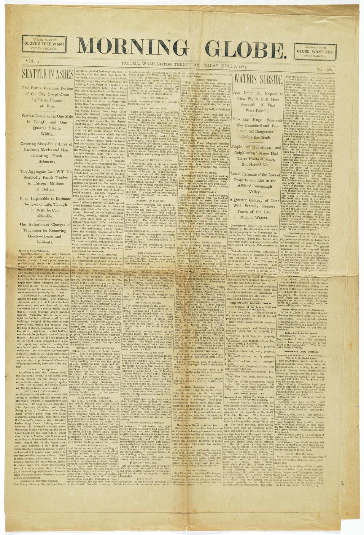 Image of Morning Globe, Tacoma, June 7, 1889