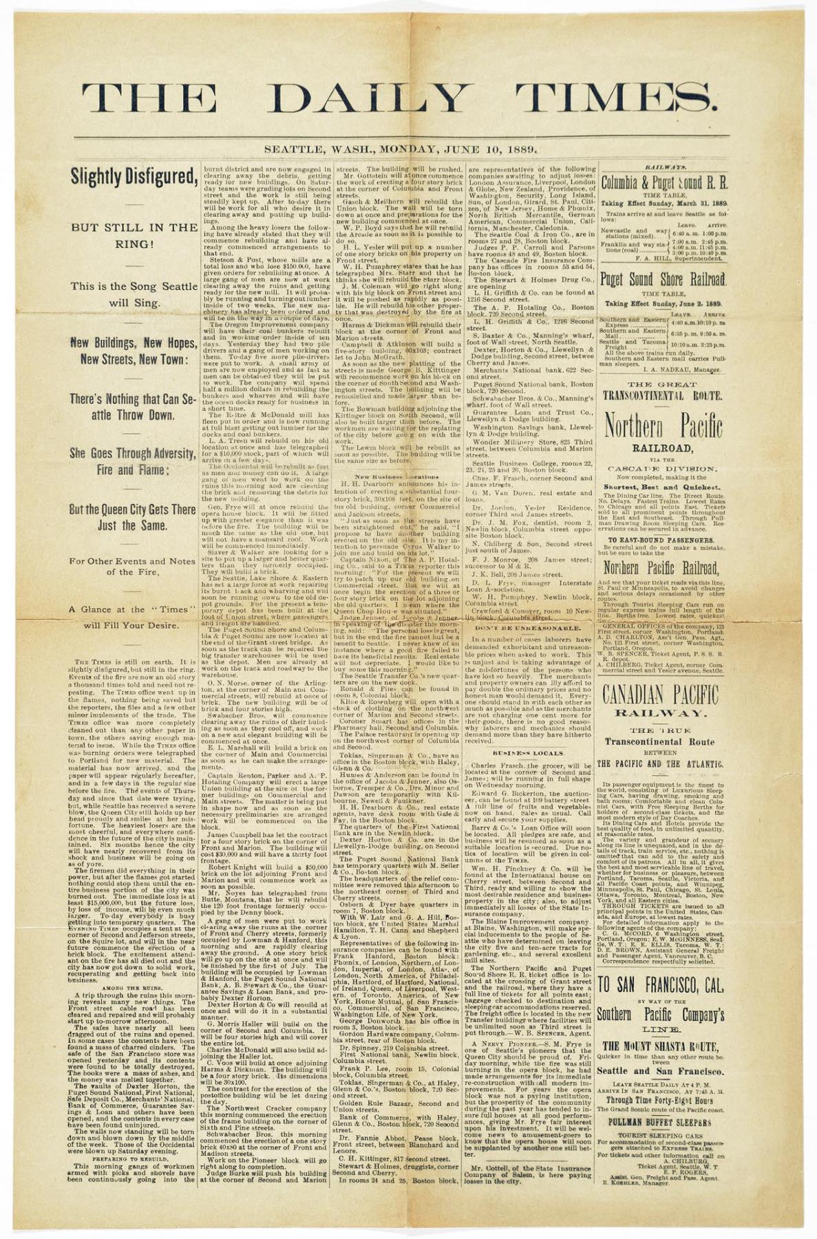 Image of The Daily Times, Seattle, June 10, 1889
