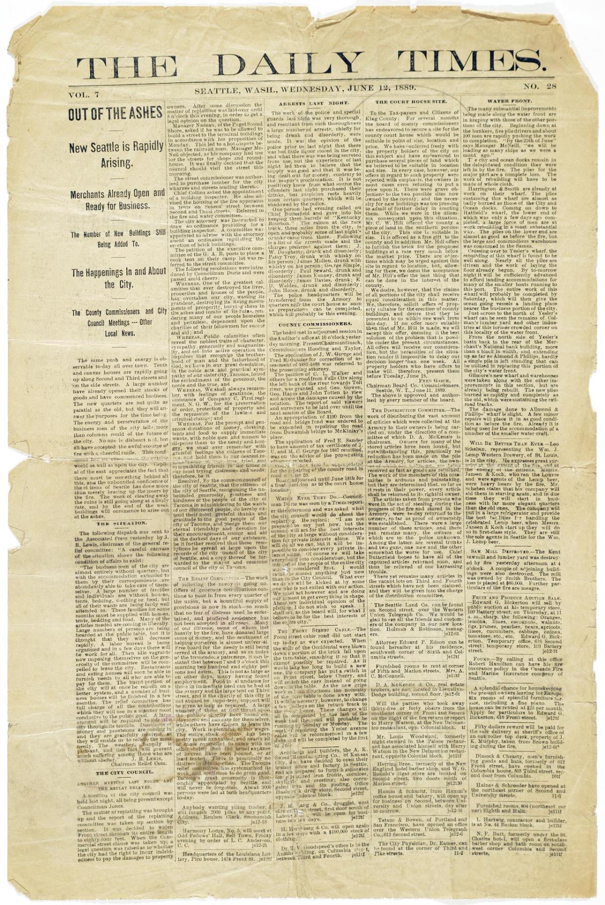 Image of The Daily Times, Seattle, June 12, 1889